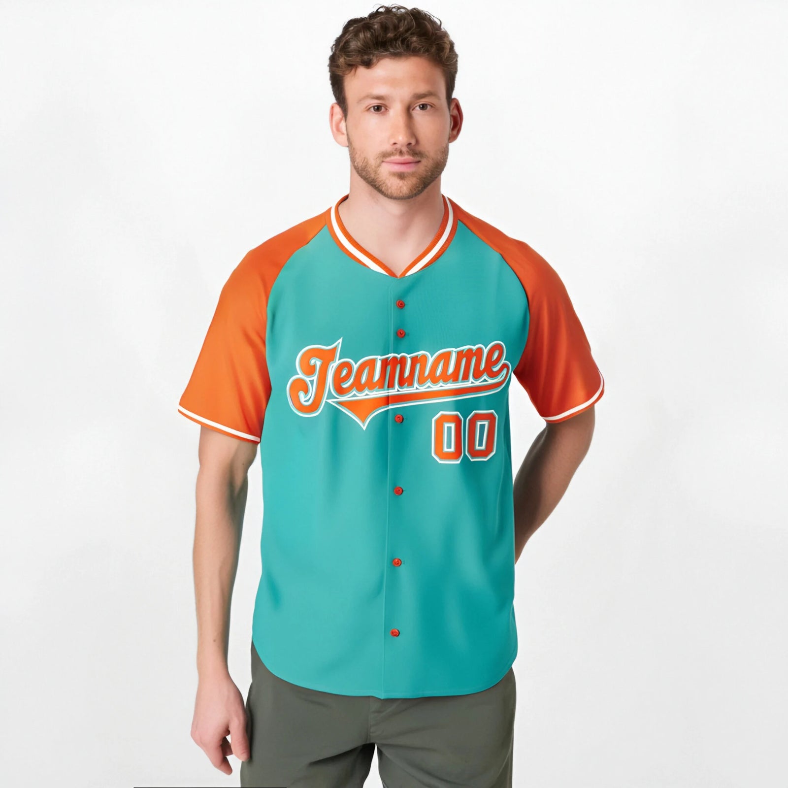Custom Aqua Orange White Authentic Colored Buttons Baseball Jersey