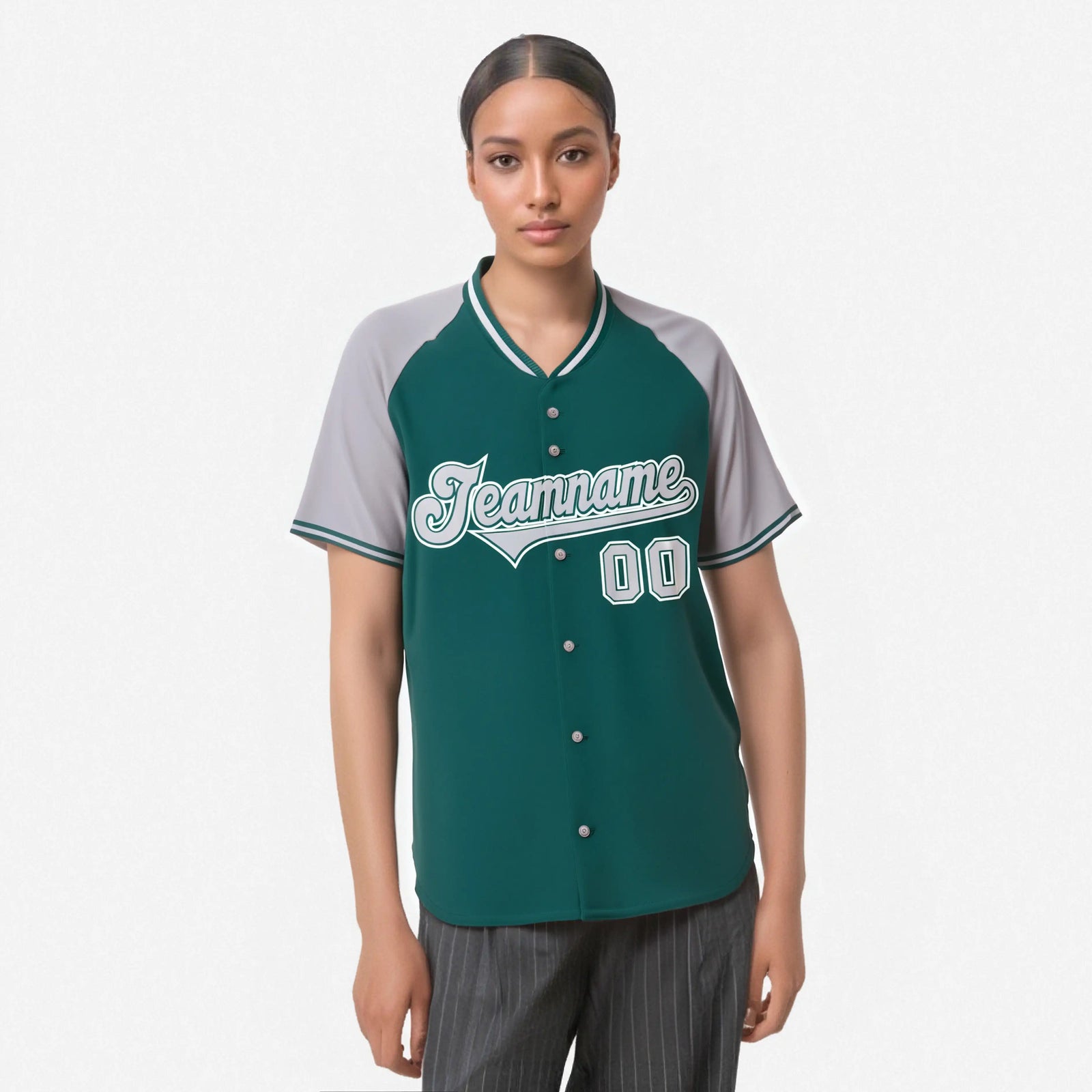 Custom Kelly Green Gray White Authentic Colored Buttons Baseball Jersey