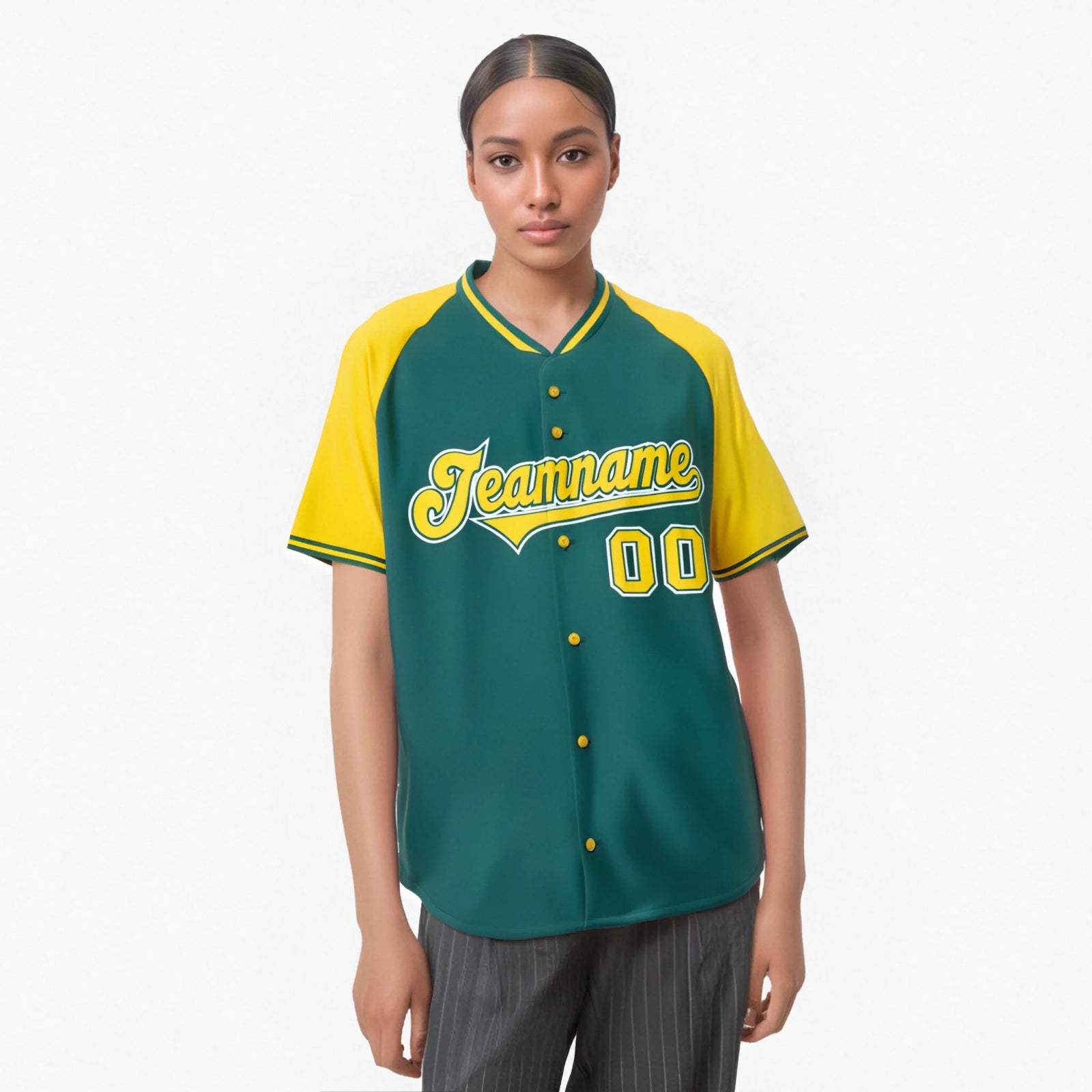 Custom Kelly Green Yellow White Authentic Colored Buttons Baseball Jersey