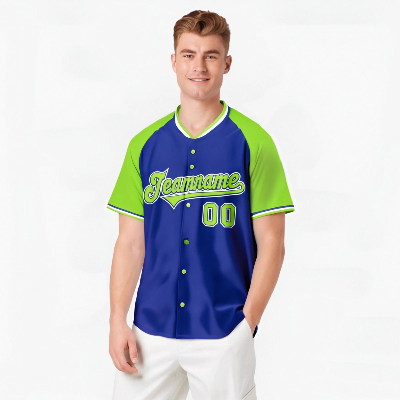 Custom Purple Neon Green White Authentic Colored Buttons Baseball Jersey