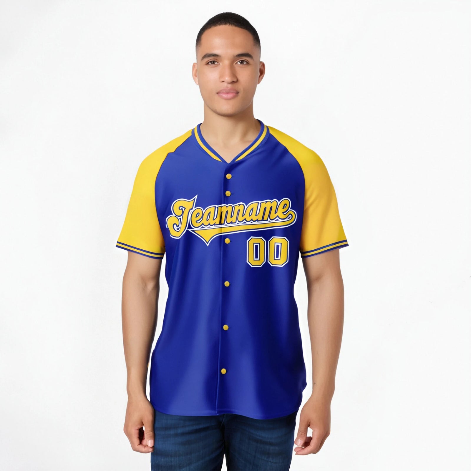 Custom Purple Yellow White Authentic Colored Buttons Baseball Jersey