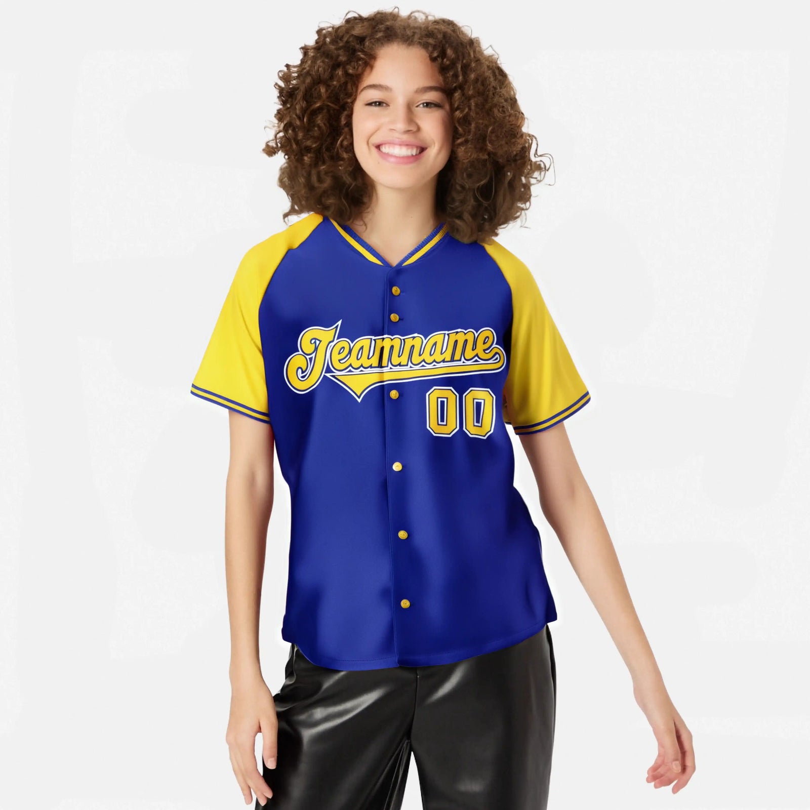 Custom Purple Yellow White Authentic Colored Buttons Baseball Jersey