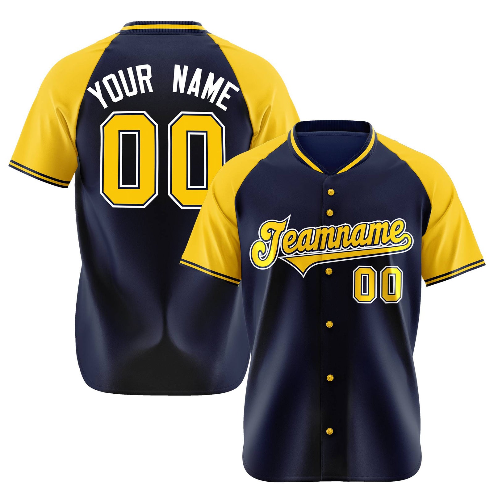 Custom Navy Yellow White Authentic Colored Buttons Baseball Jersey