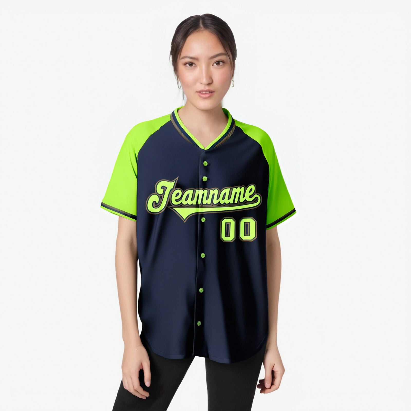 Custom Navy Neon Green Olive Authentic Colored Buttons Baseball Jersey