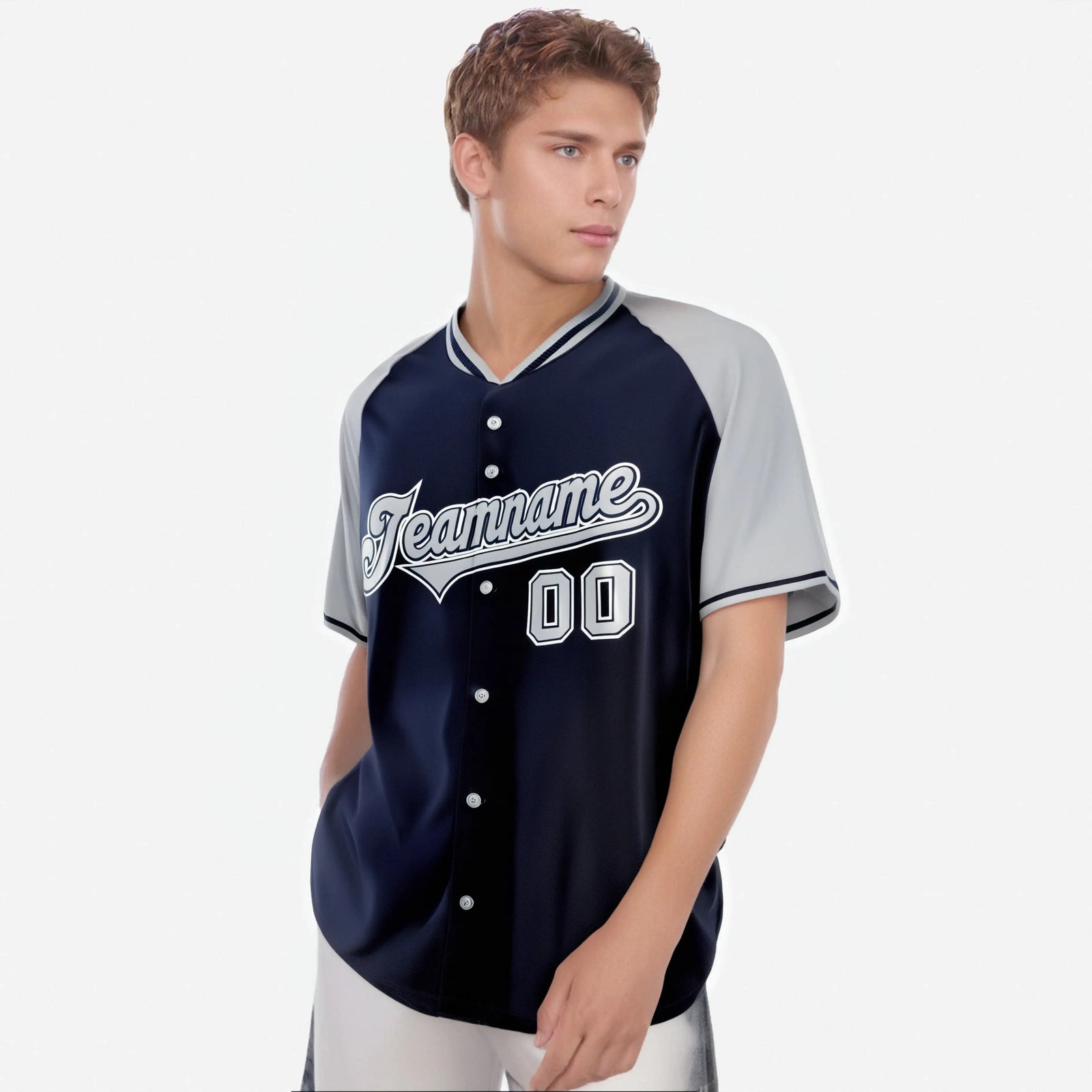 Custom Navy Gray White Authentic Colored Buttons Baseball Jersey
