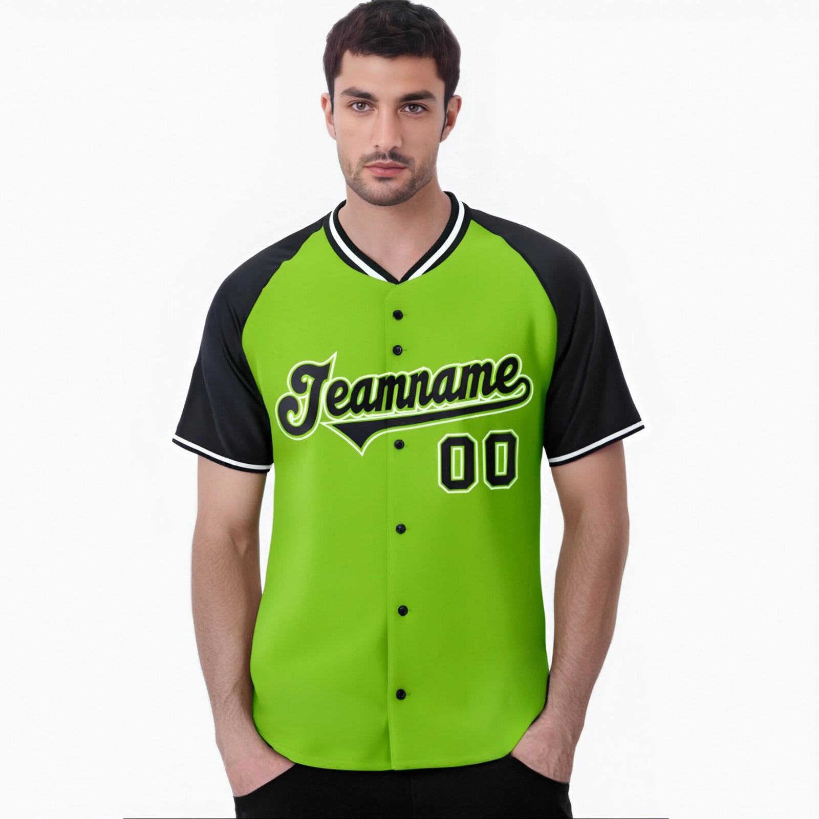 Custom Neon Green Black White Authentic Colored Buttons Baseball Jersey