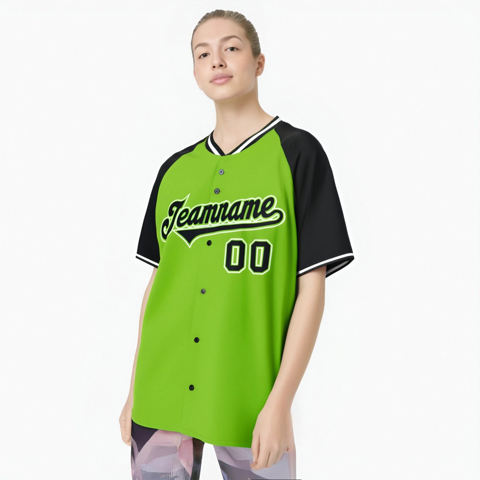 Custom Neon Green Black White Authentic Colored Buttons Baseball Jersey
