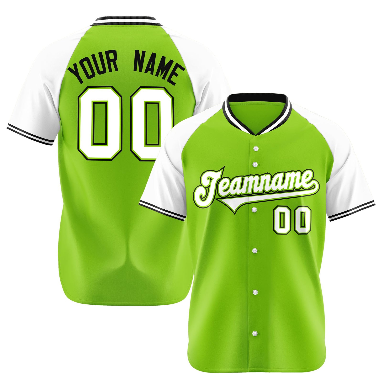 Custom Neon Green White Black Authentic Colored Buttons Baseball Jersey
