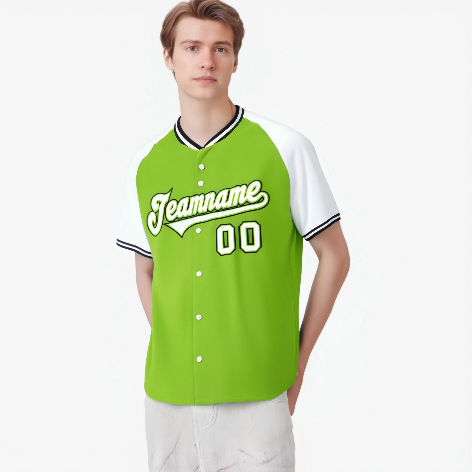 Custom Neon Green White Black Authentic Colored Buttons Baseball Jersey