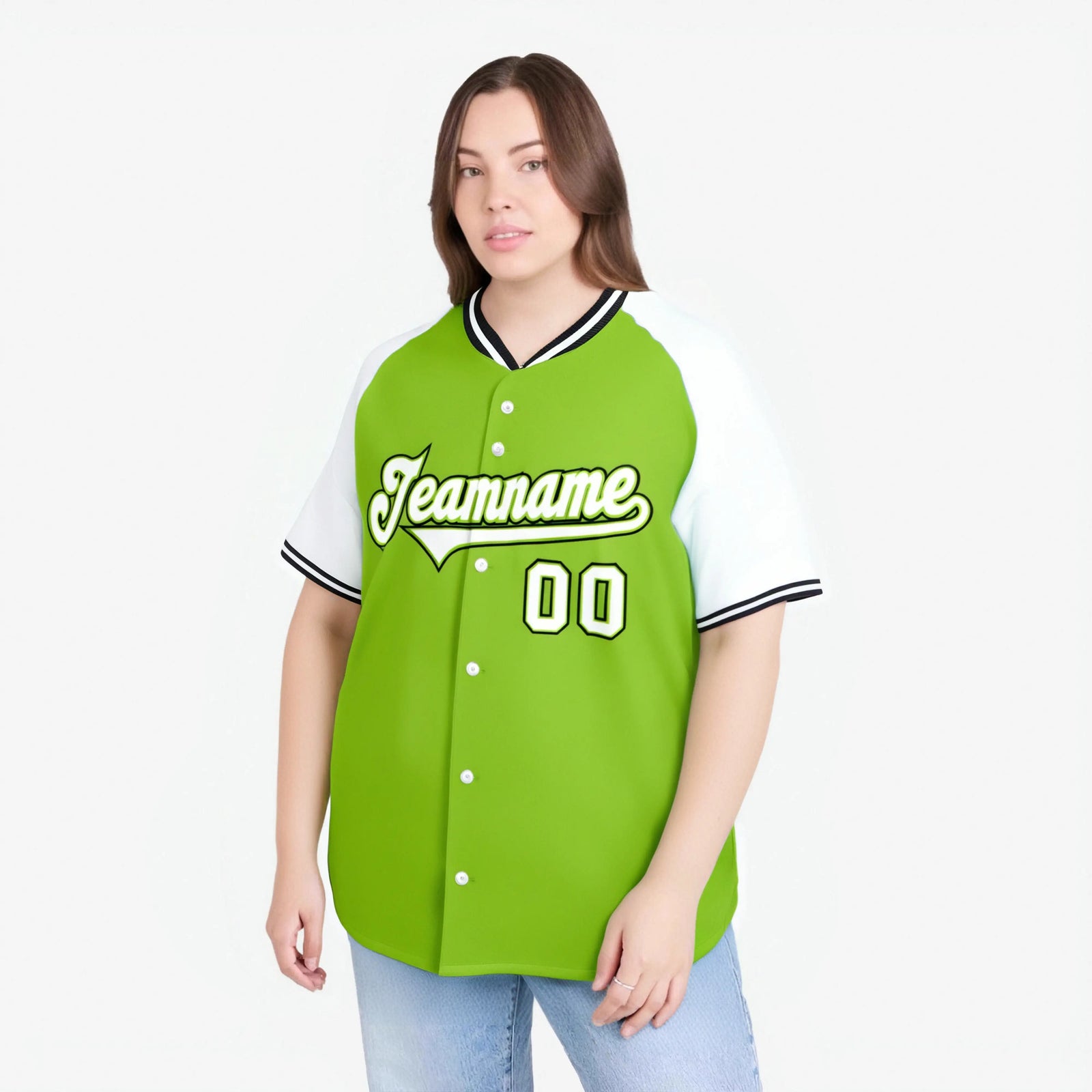 Custom Neon Green White Black Authentic Colored Buttons Baseball Jersey