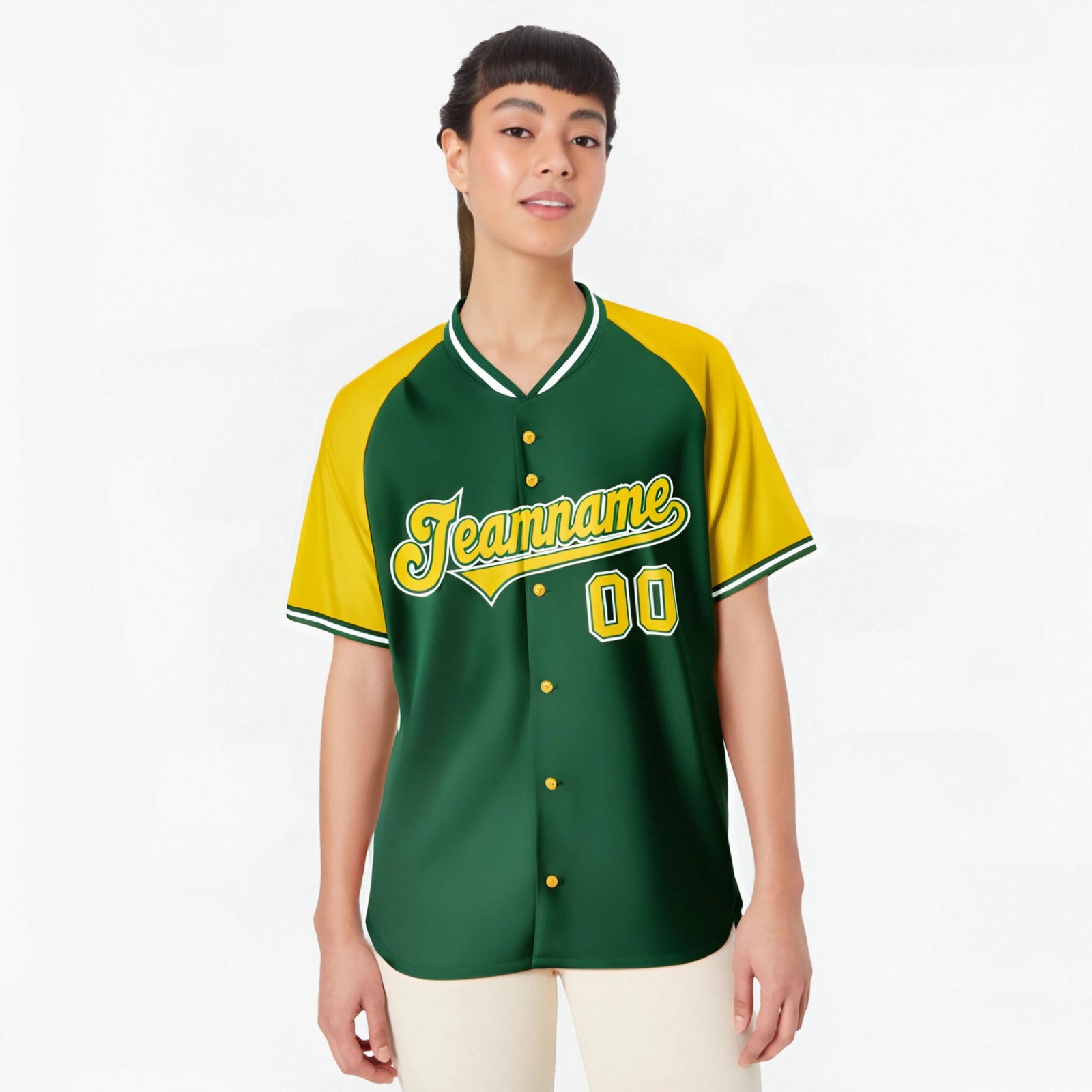 Custom Kelly Green Yellow White Authentic Colored Buttons Baseball Jersey