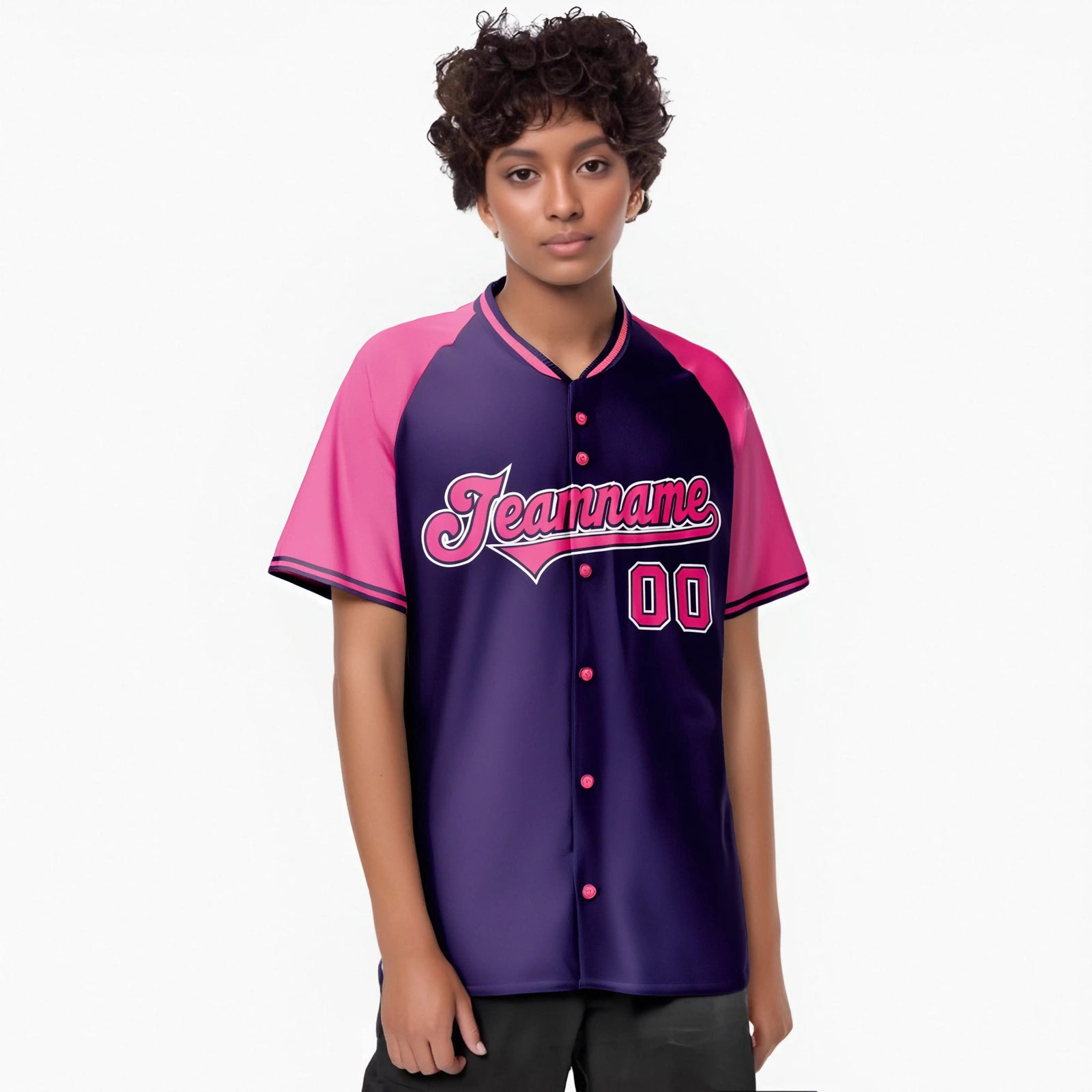 Custom Purple Pink White Authentic Colored Buttons Baseball Jersey