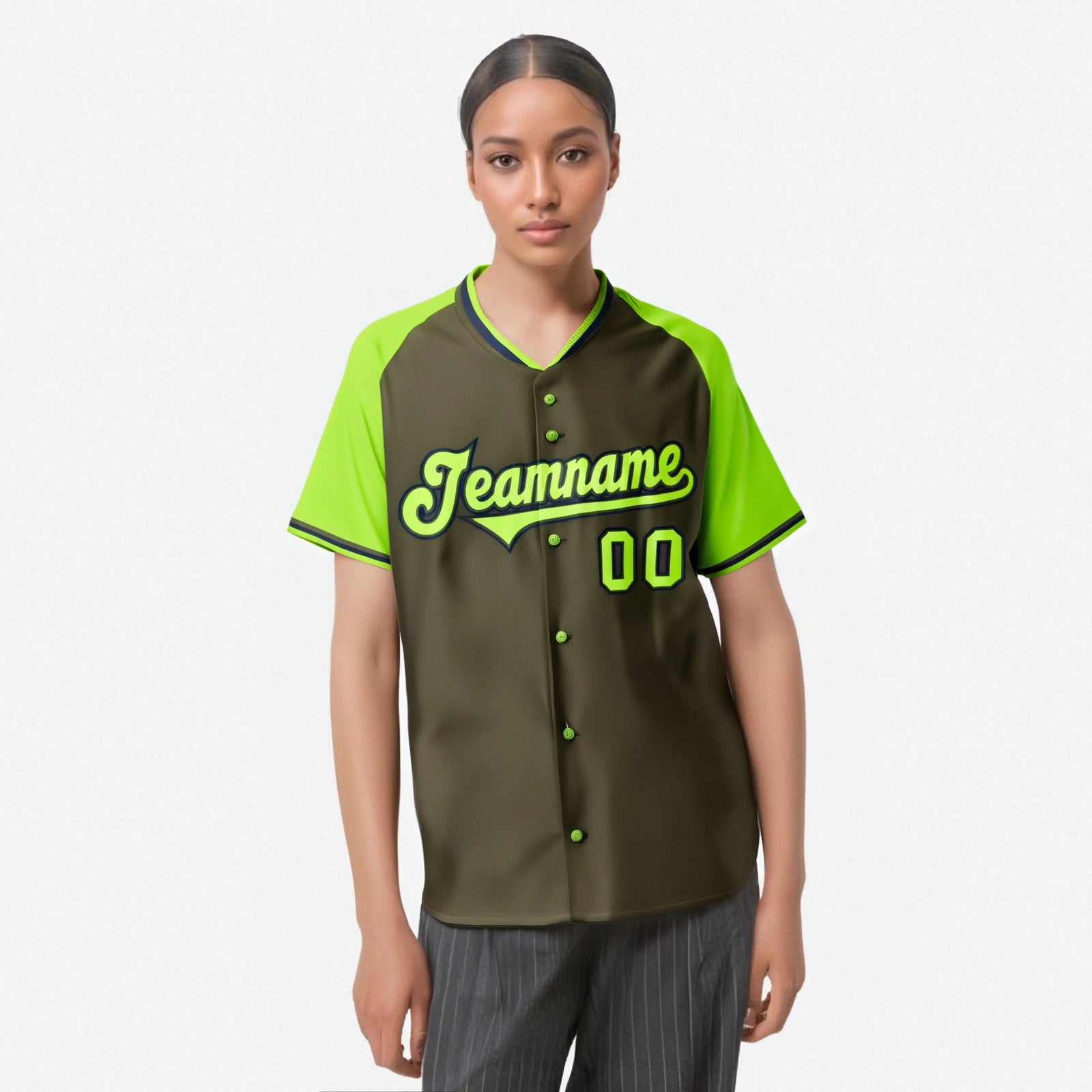 Custom Olive Neon Green Black Authentic Colored Buttons Baseball Jersey