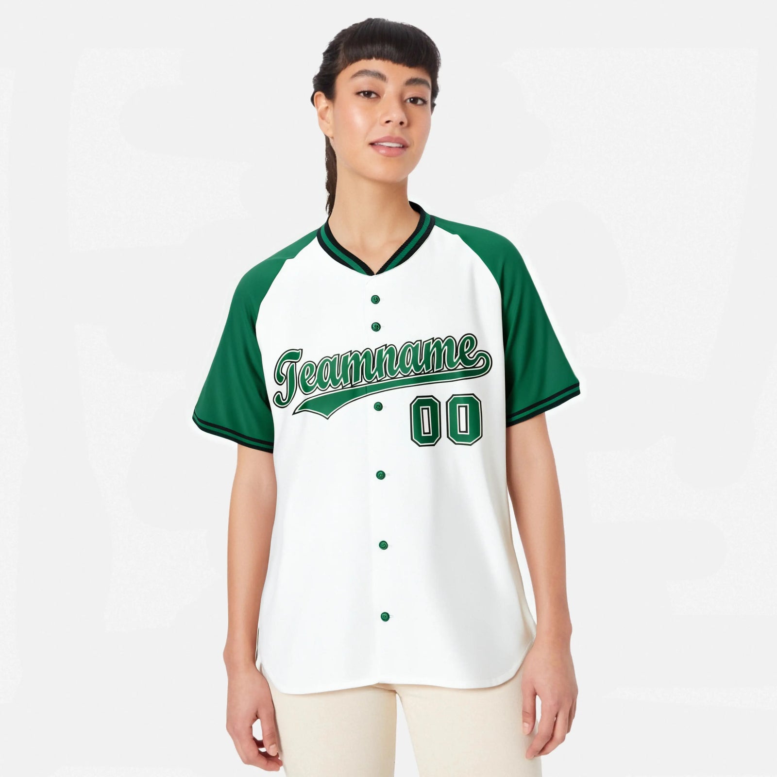 Custom White Kelly Green Black Authentic Colored Buttons Baseball Jersey