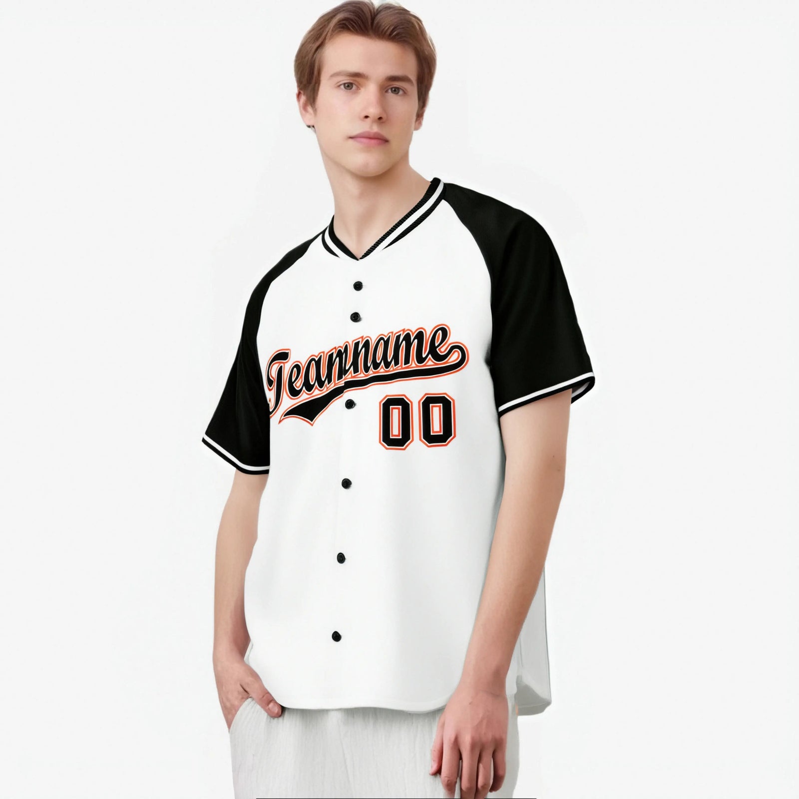 Custom White Black Orange Authentic Colored Buttons Baseball Jersey