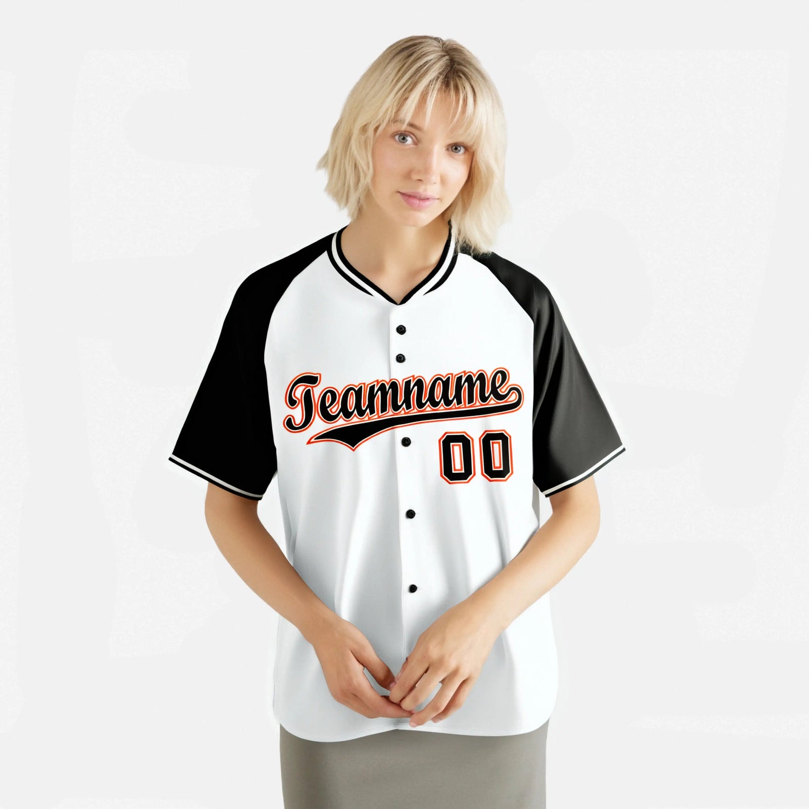 Custom White Black Orange Authentic Colored Buttons Baseball Jersey
