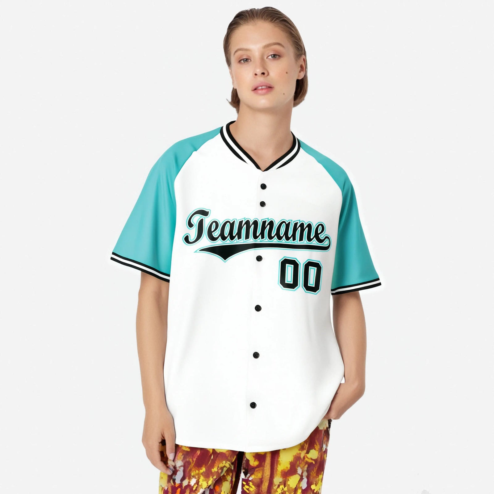 Custom White Black Light Blue Authentic Colored Buttons Baseball Jersey