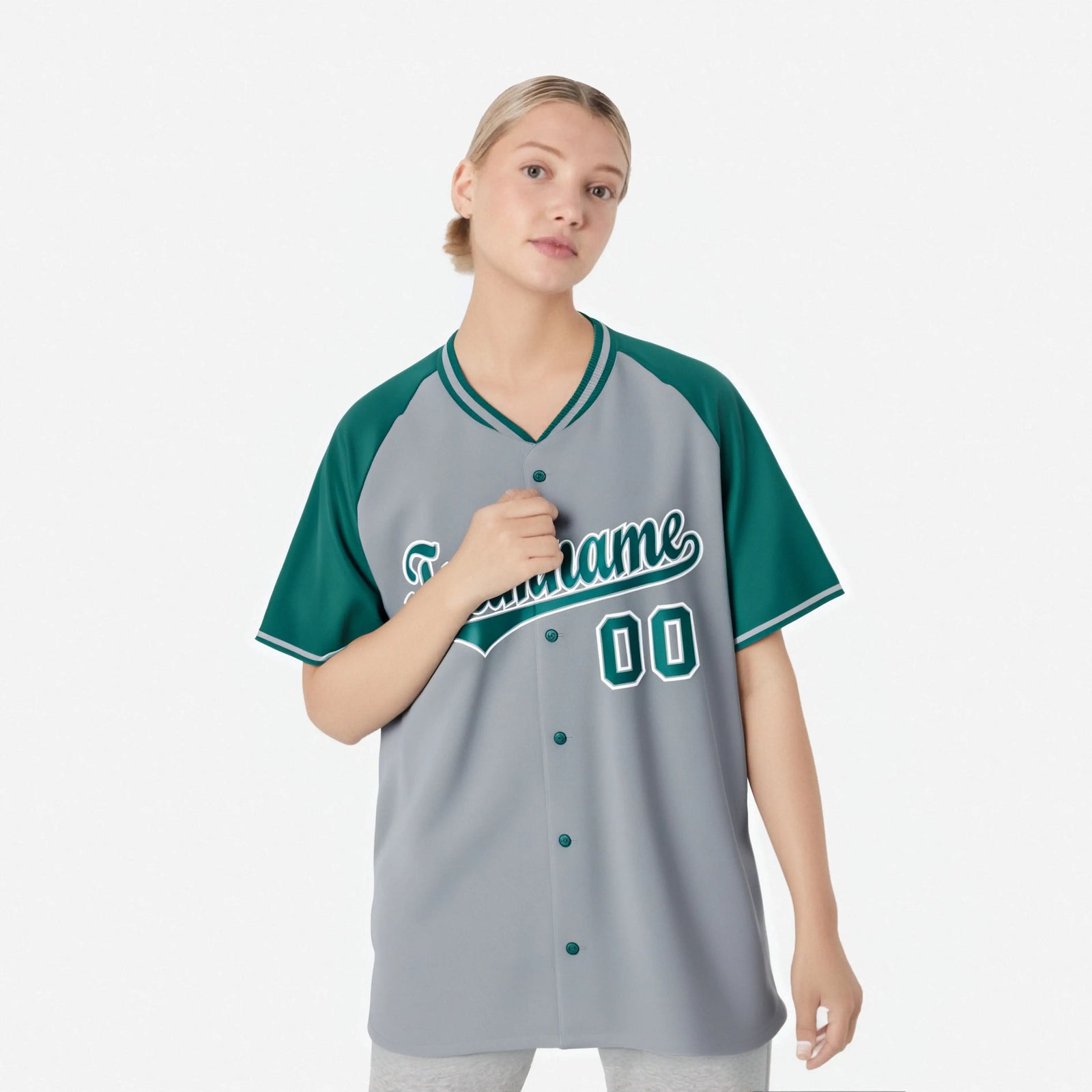 Custom Gray Midnight Green White Authentic Colored Buttons Baseball Jersey