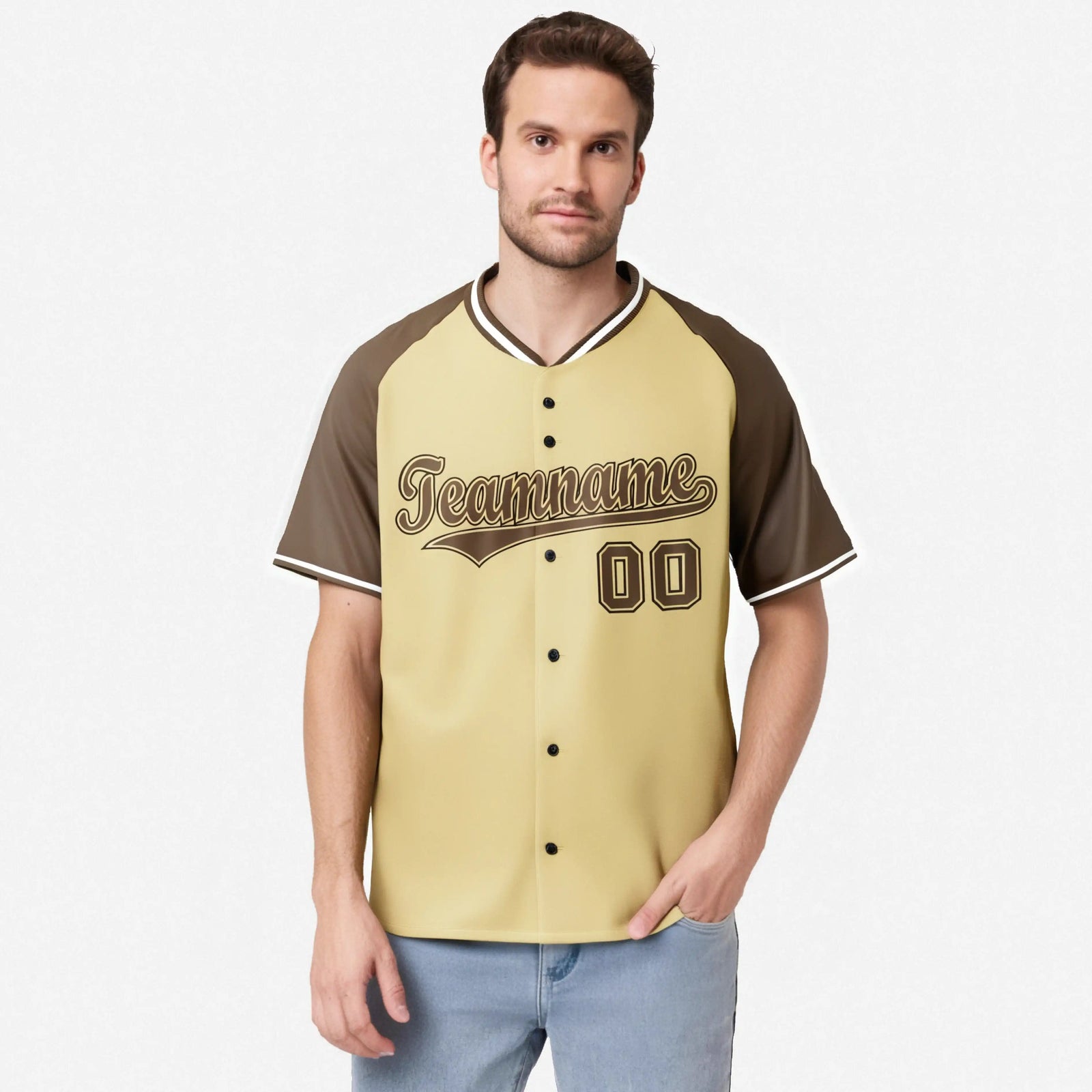 Custom Old Gold Brown Black Authentic Colored Buttons Baseball Jersey
