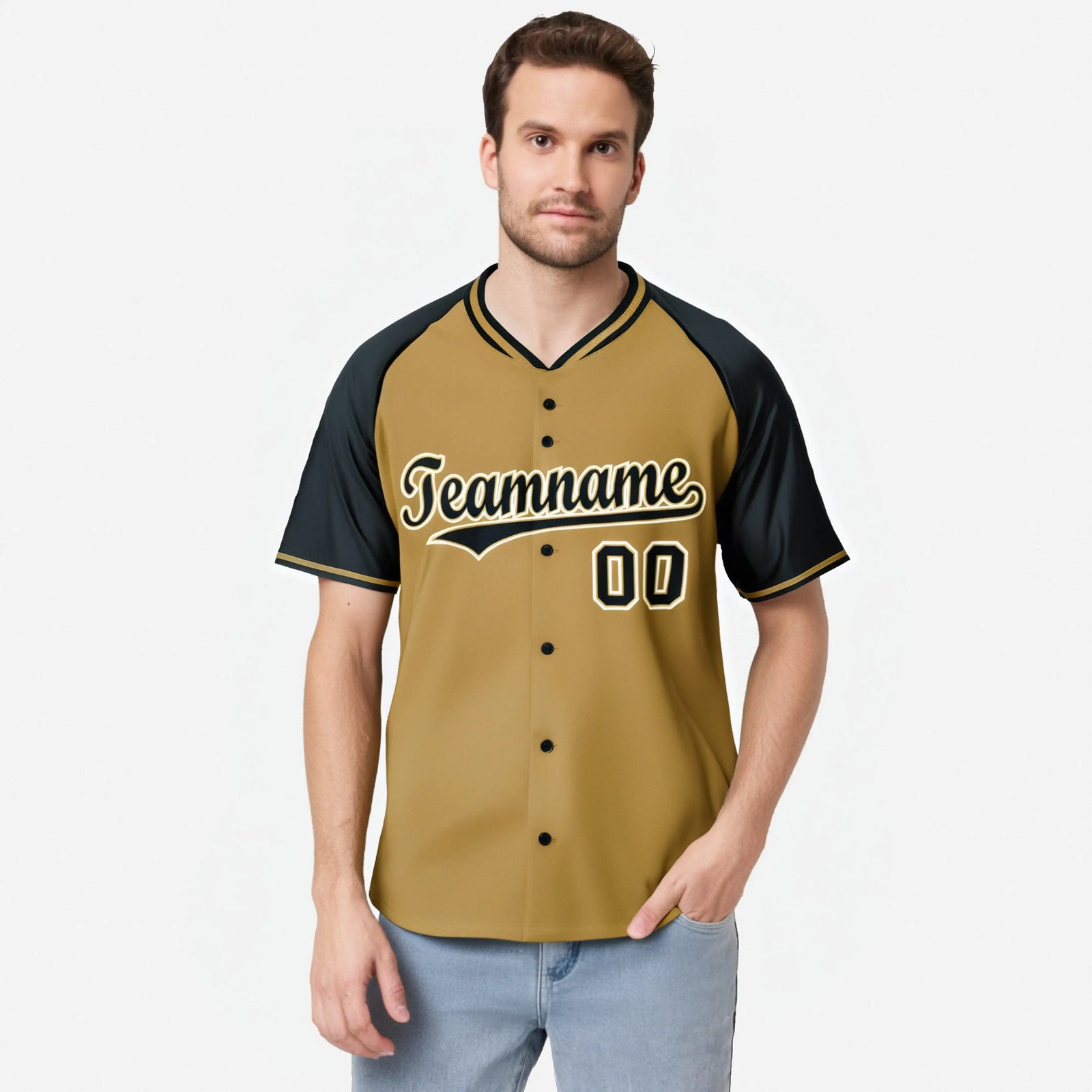 Custom Brown Black White Authentic Colored Buttons Baseball Jersey