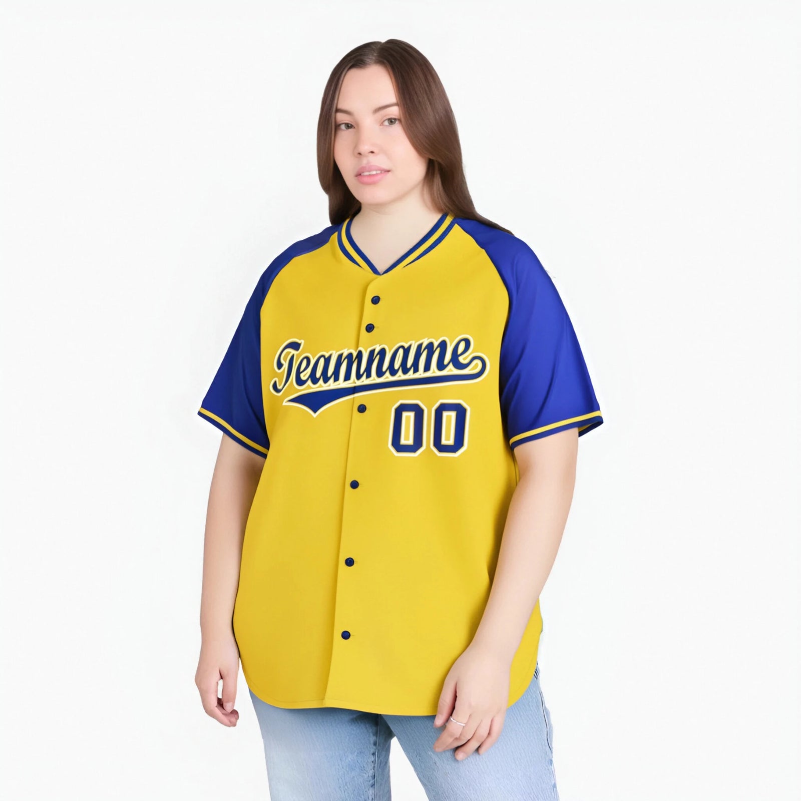 Custom Yellow Blue White Authentic Colored Buttons Baseball Jersey