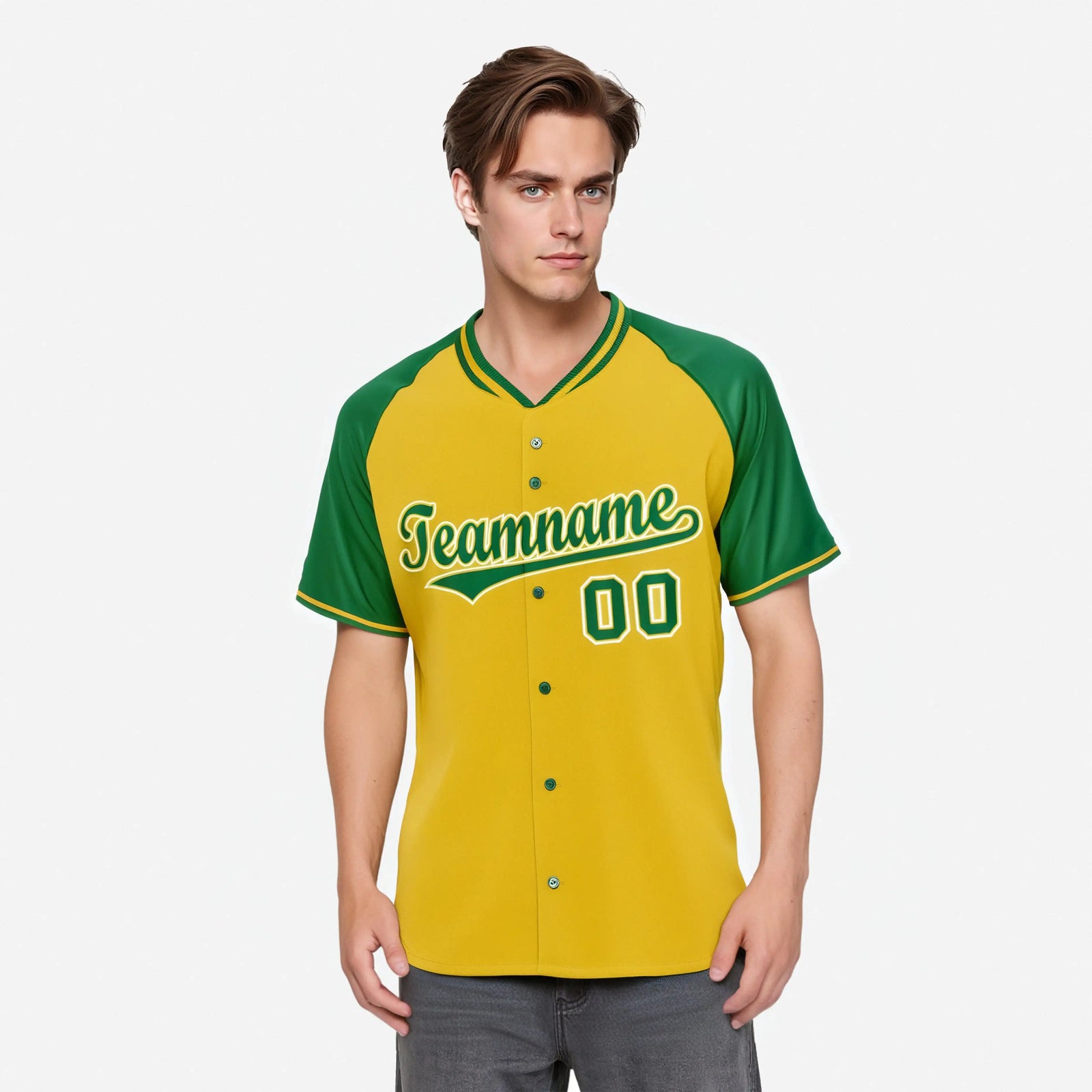 Custom Yellow Kelly Green White Authentic Colored Buttons Baseball Jersey