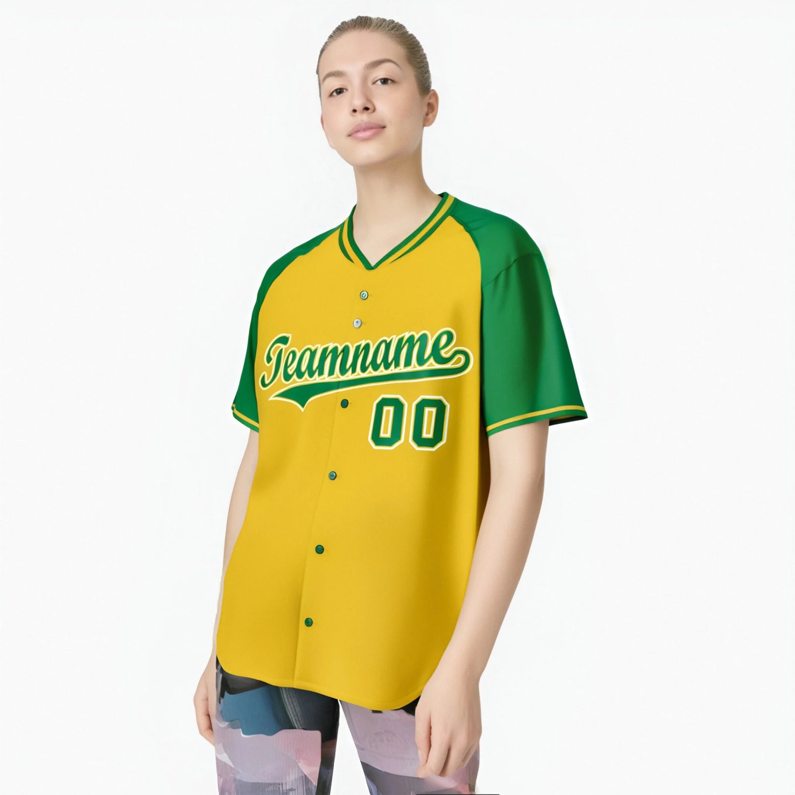 Custom Yellow Kelly Green White Authentic Colored Buttons Baseball Jersey