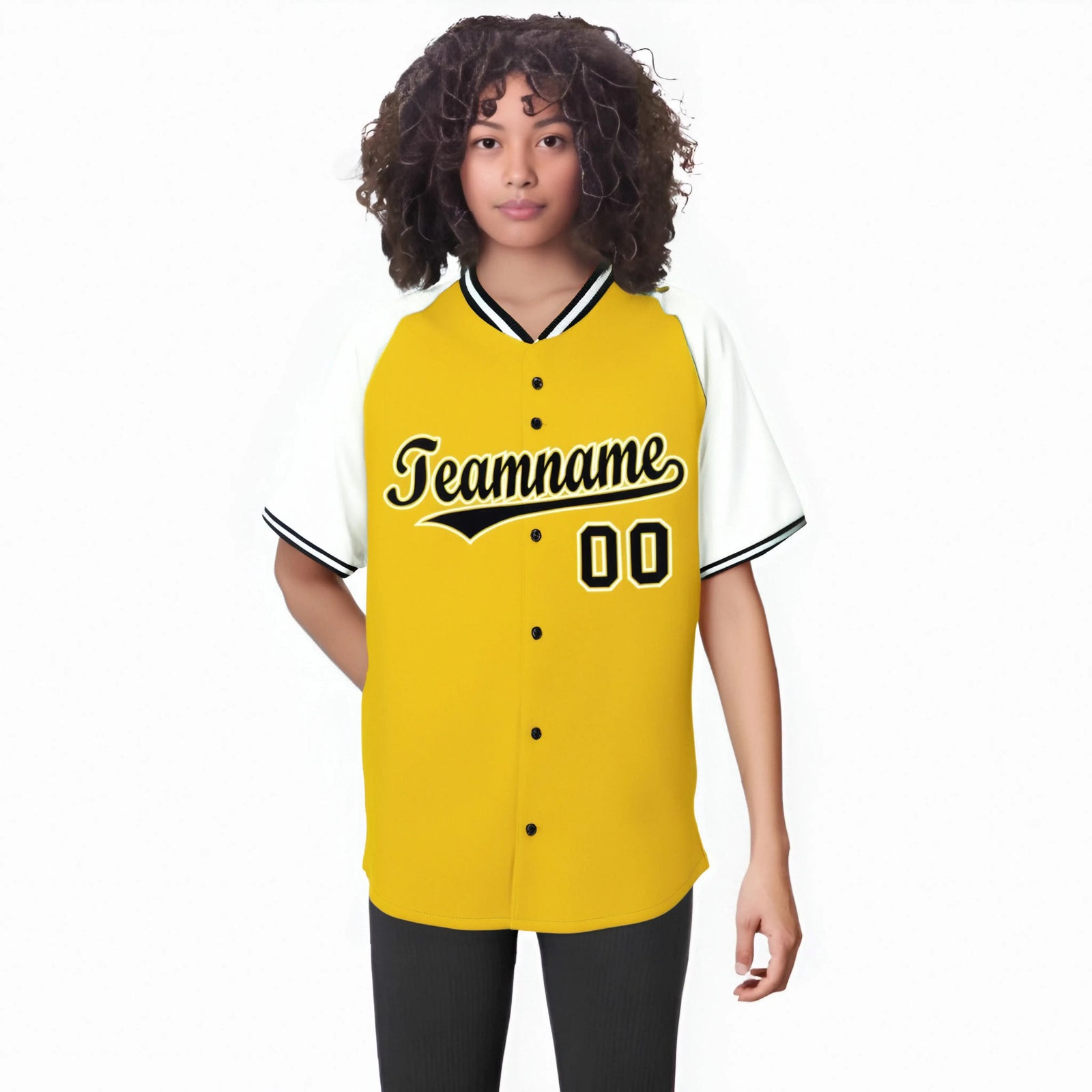 Custom Yellow White Black Authentic Colored Buttons Baseball Jersey