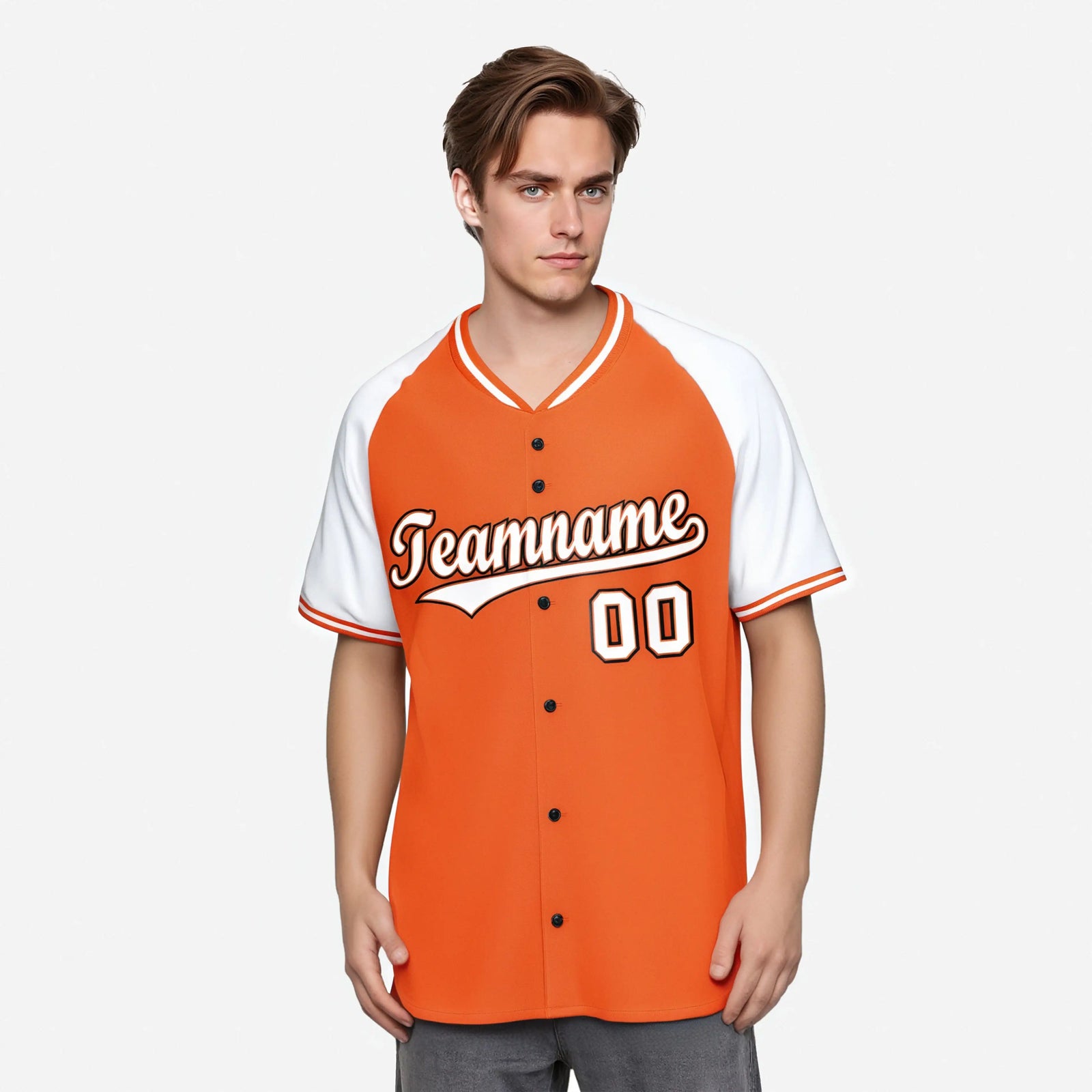 Custom Orange White Black Authentic Colored Buttons Baseball Jersey