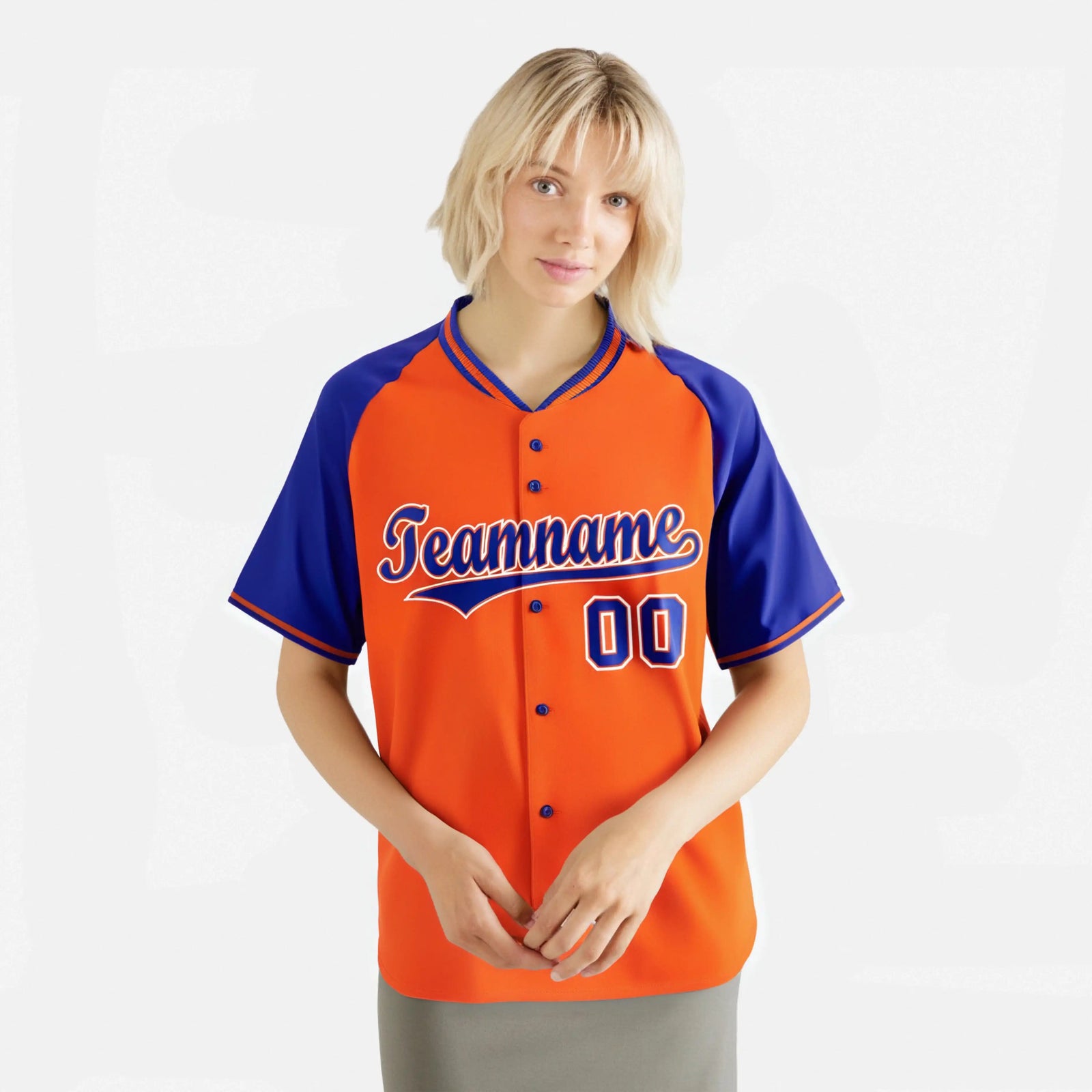 Custom Orange Blue White Authentic Colored Buttons Baseball Jersey