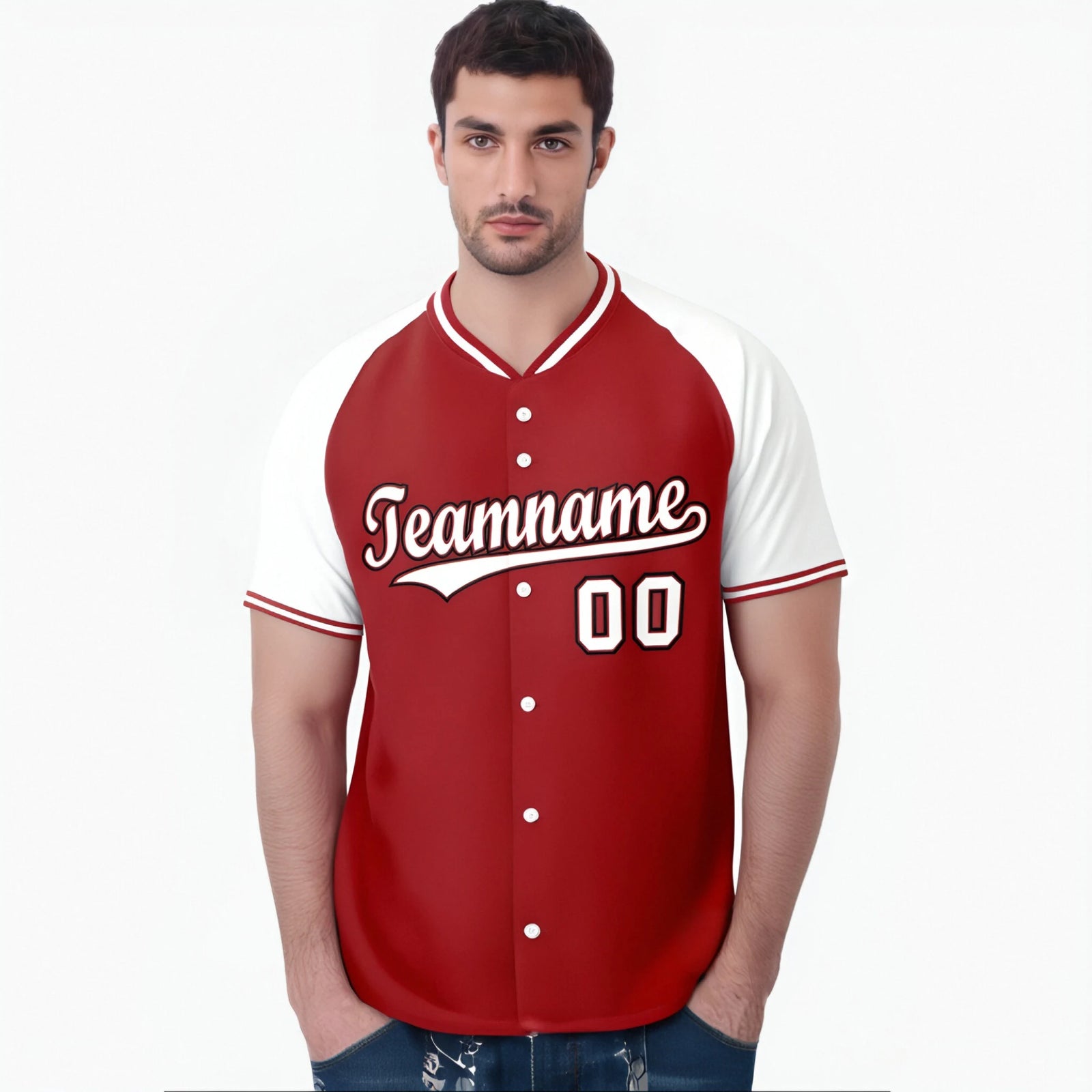 Custom Red White Black Authentic Colored Buttons Baseball Jersey