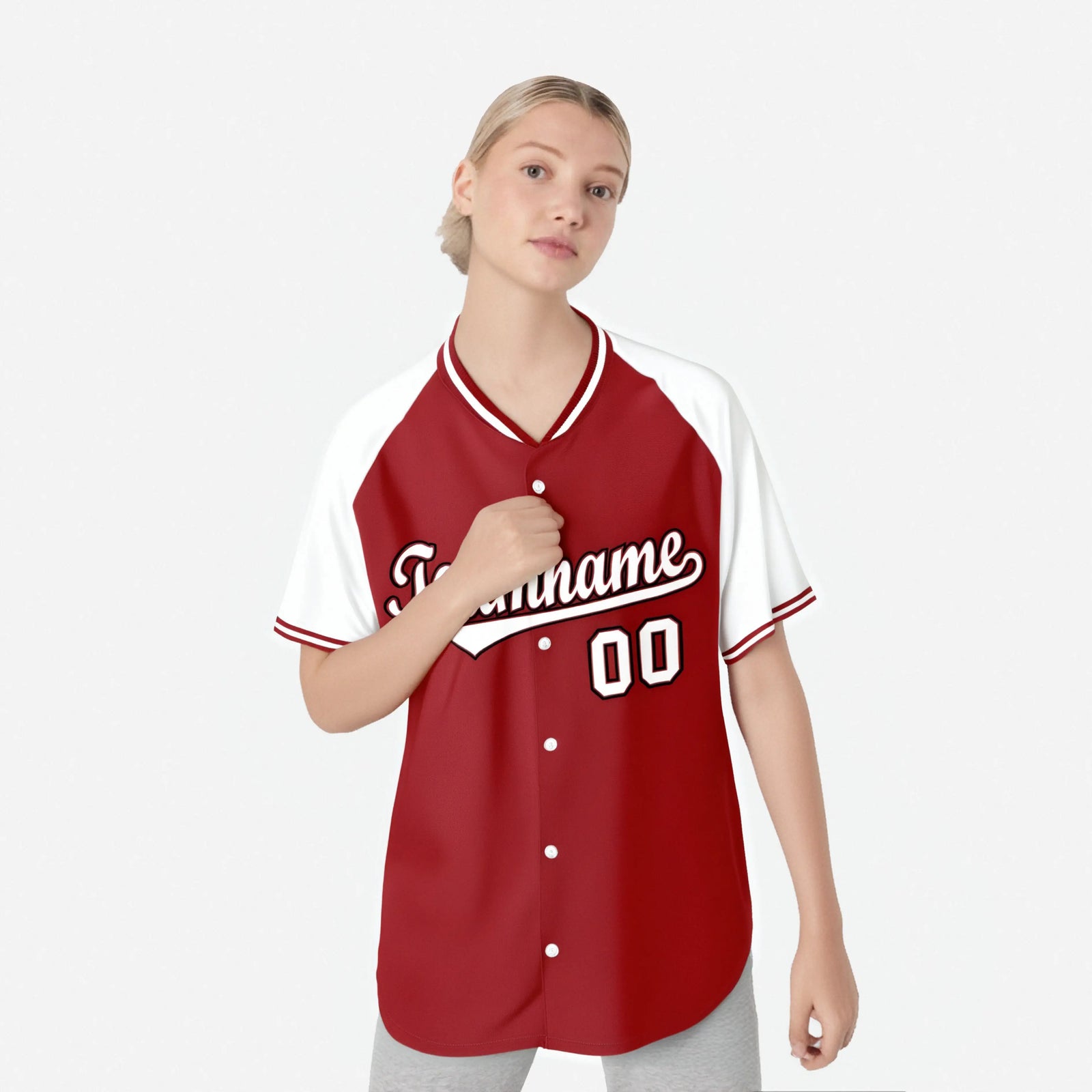 Custom Red White Black Authentic Colored Buttons Baseball Jersey