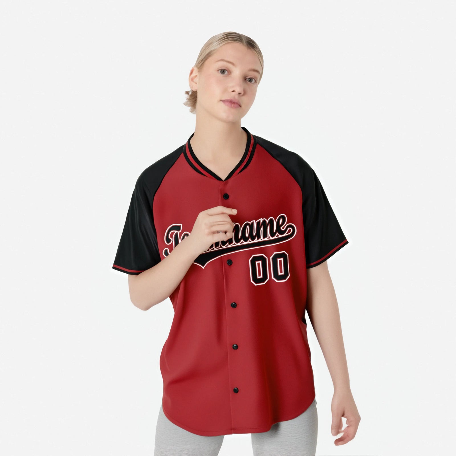 Custom Red Black White Authentic Colored Buttons Baseball Jersey