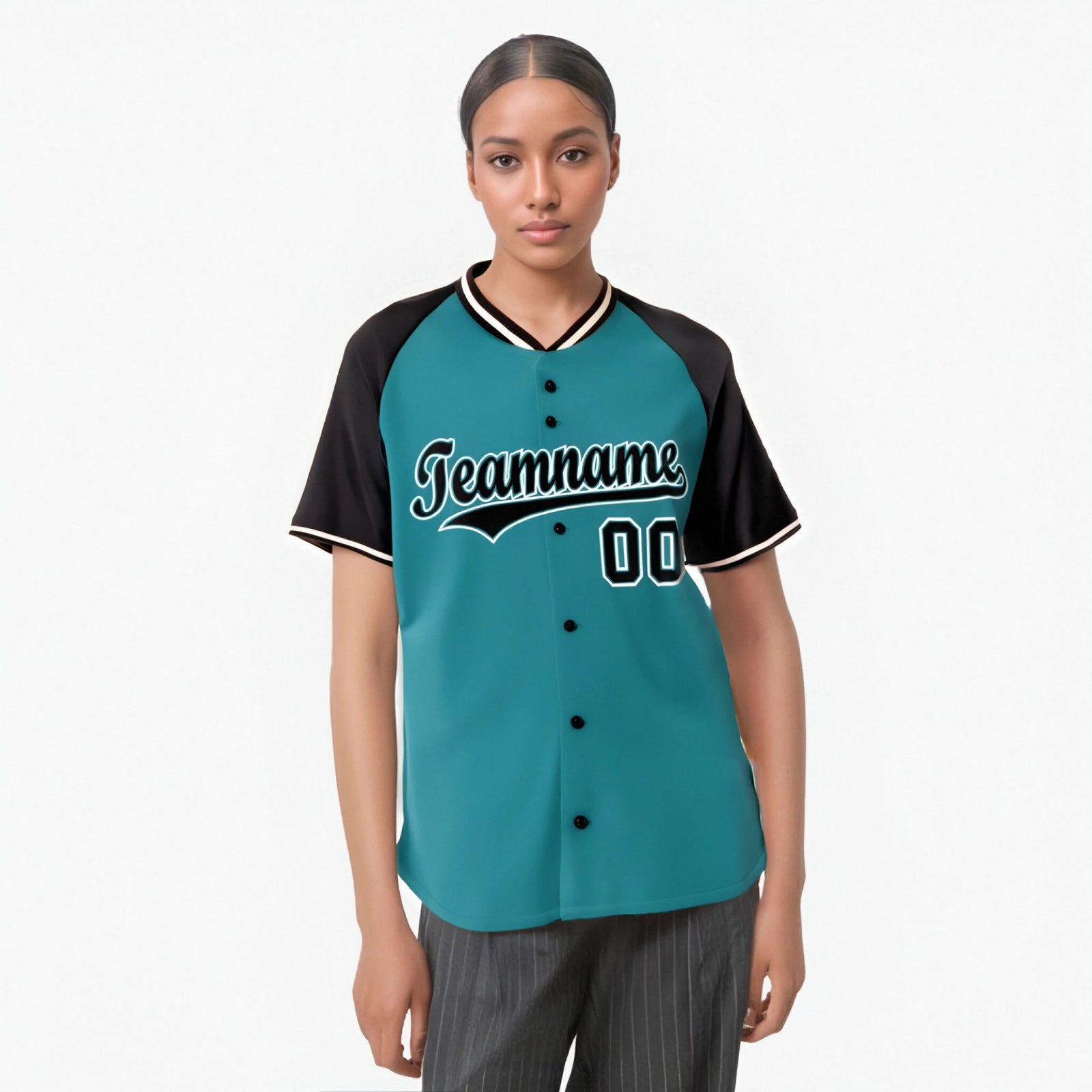 Custom Aqua Black White Authentic Colored Buttons Baseball Jersey
