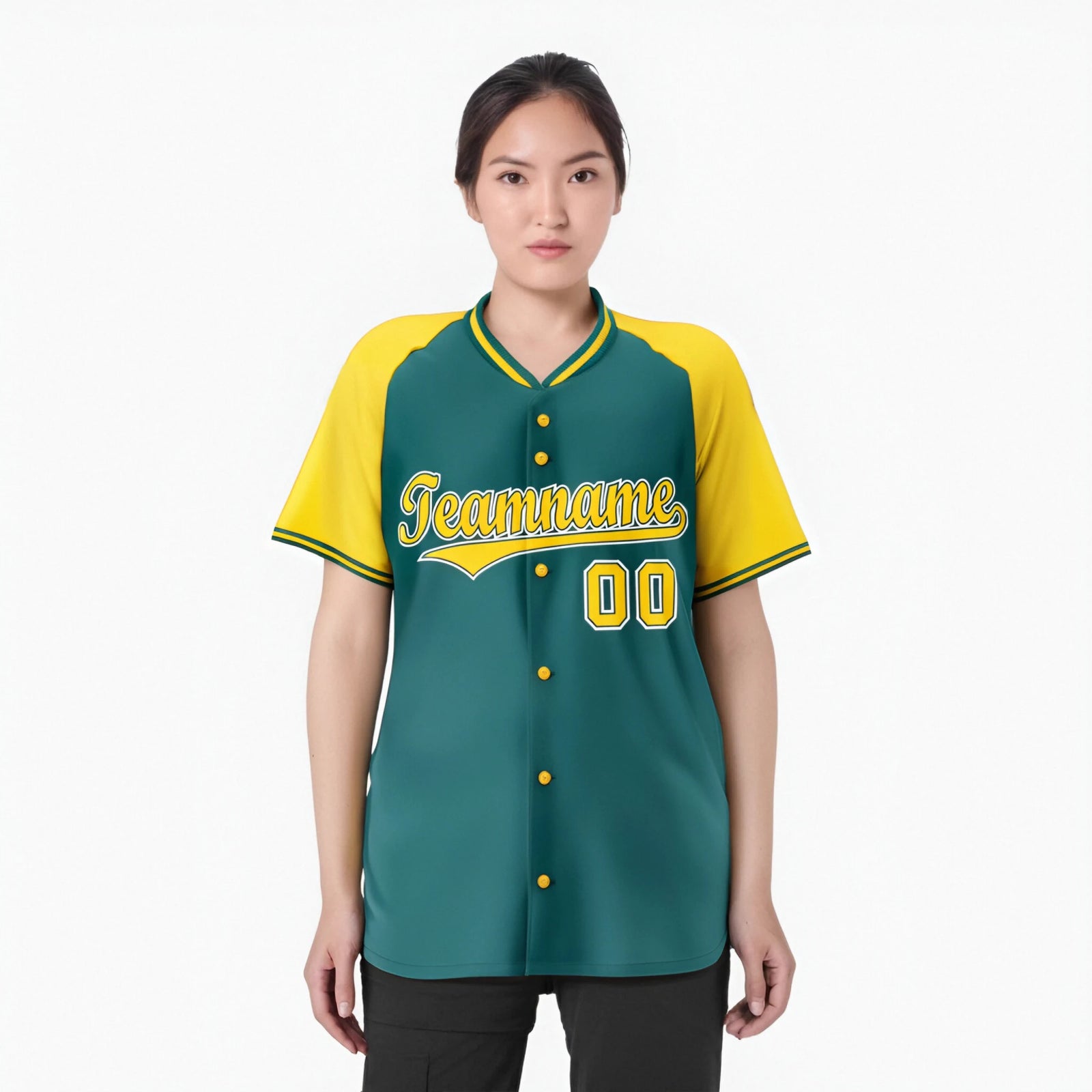 Custom Kelly Green Yellow White Authentic Colored Buttons Baseball Jersey