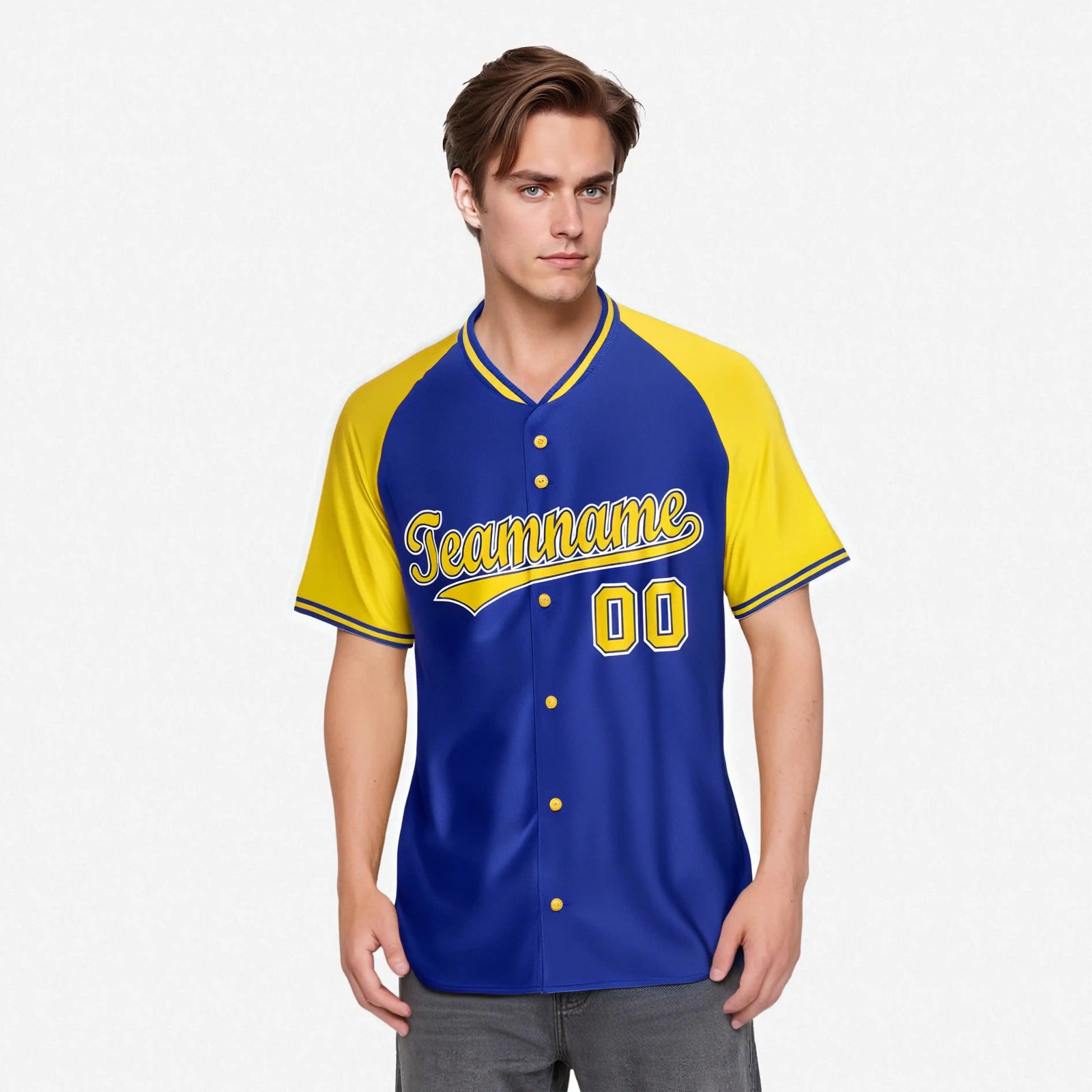 Custom Purple Yellow White Authentic Colored Buttons Baseball Jersey