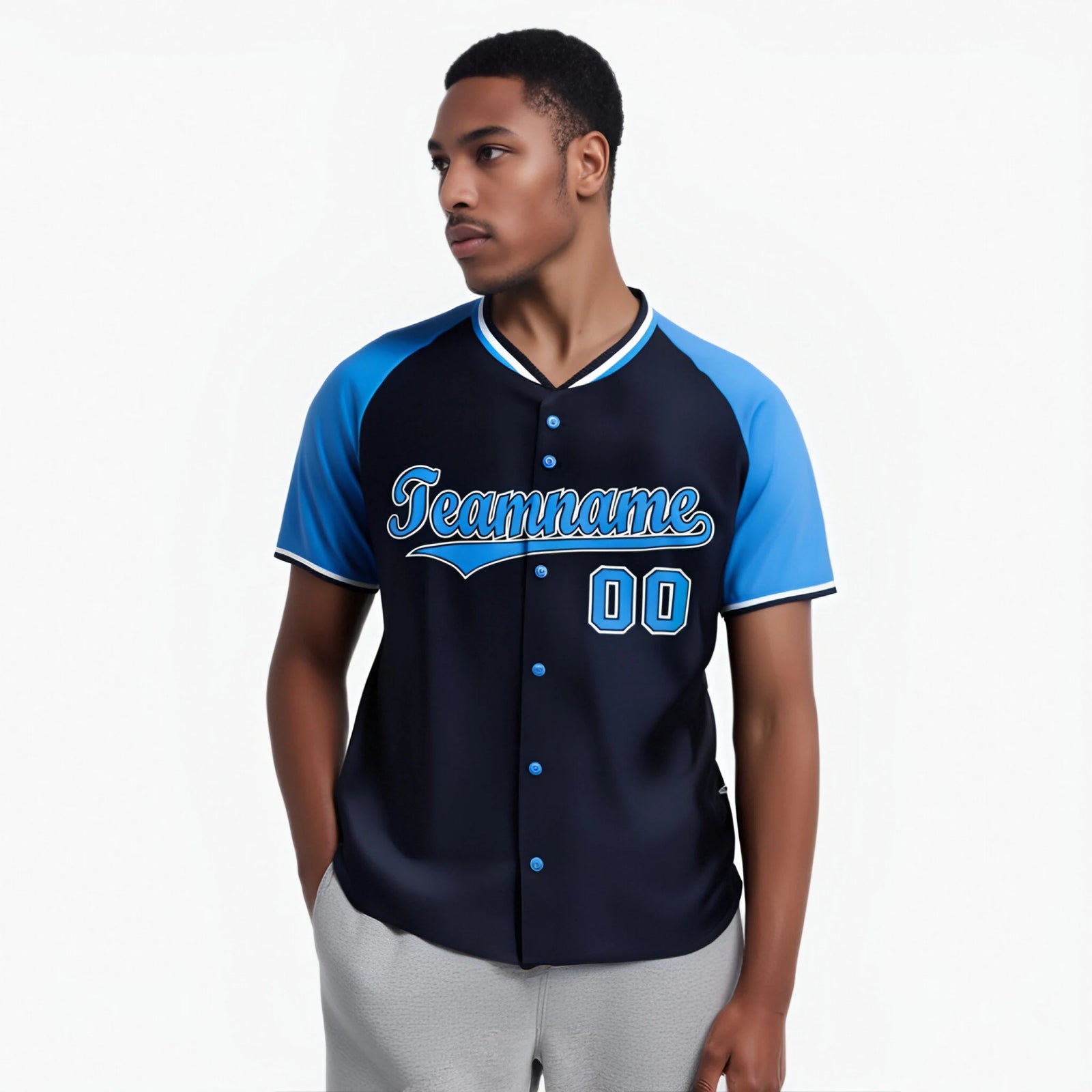 Custom Navy Blue White Authentic Colored Buttons Baseball Jersey