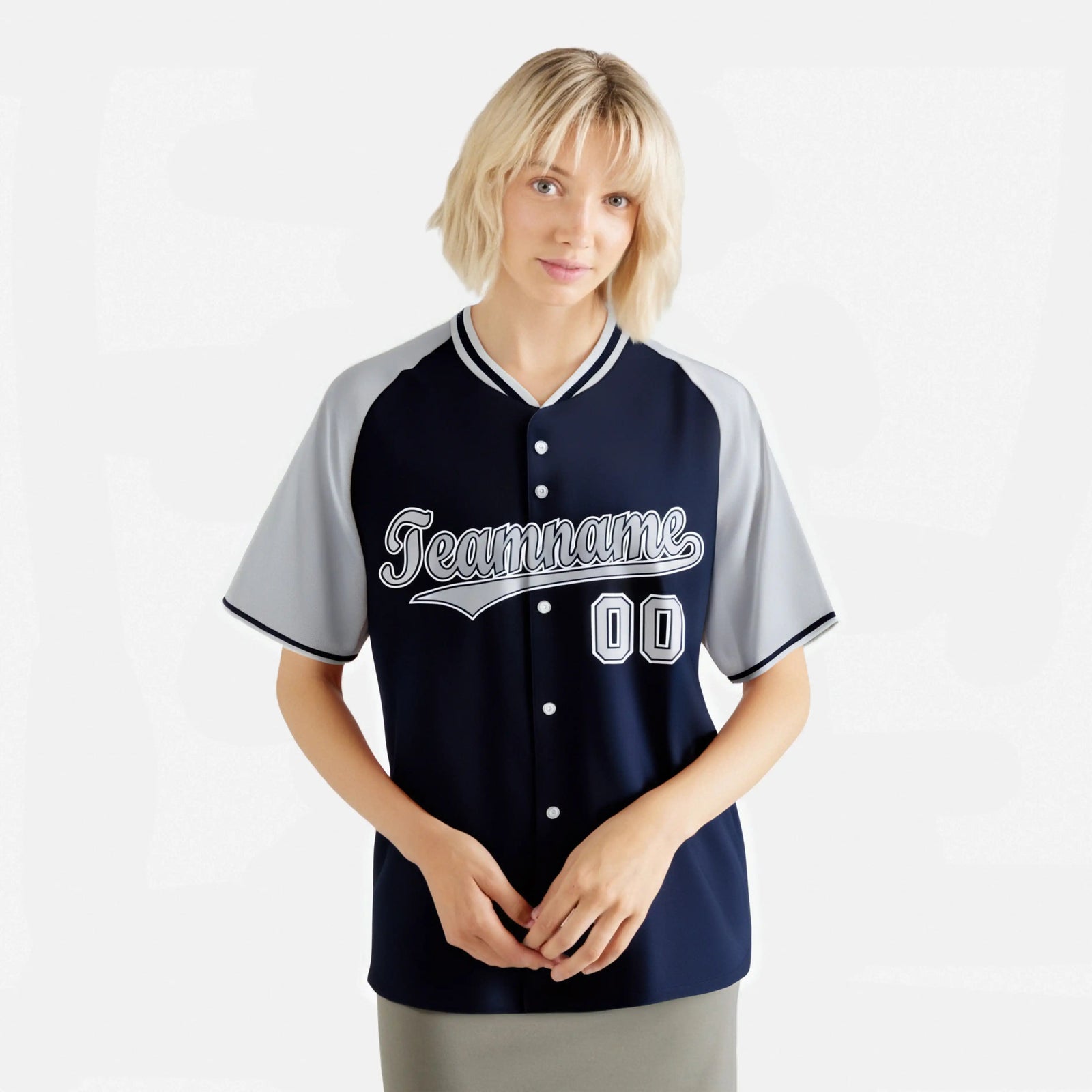 Custom Navy Gray White Authentic Colored Buttons Baseball Jersey