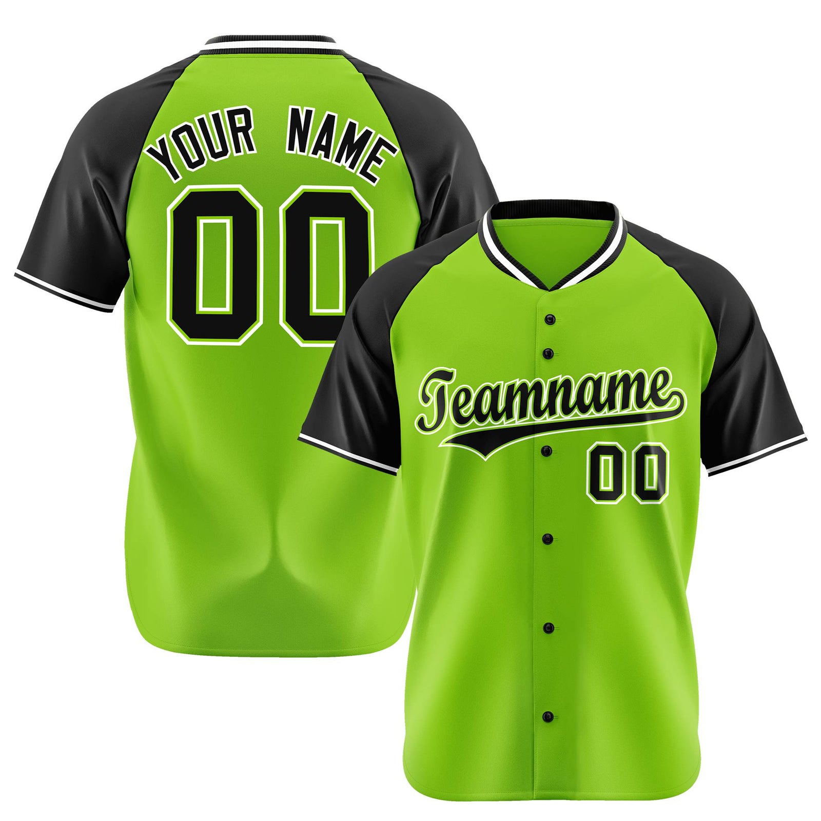 Custom Neon Green Black White Authentic Colored Buttons Baseball Jersey