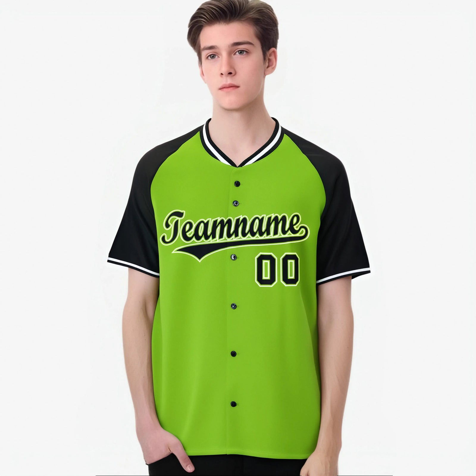 Custom Neon Green Black White Authentic Colored Buttons Baseball Jersey