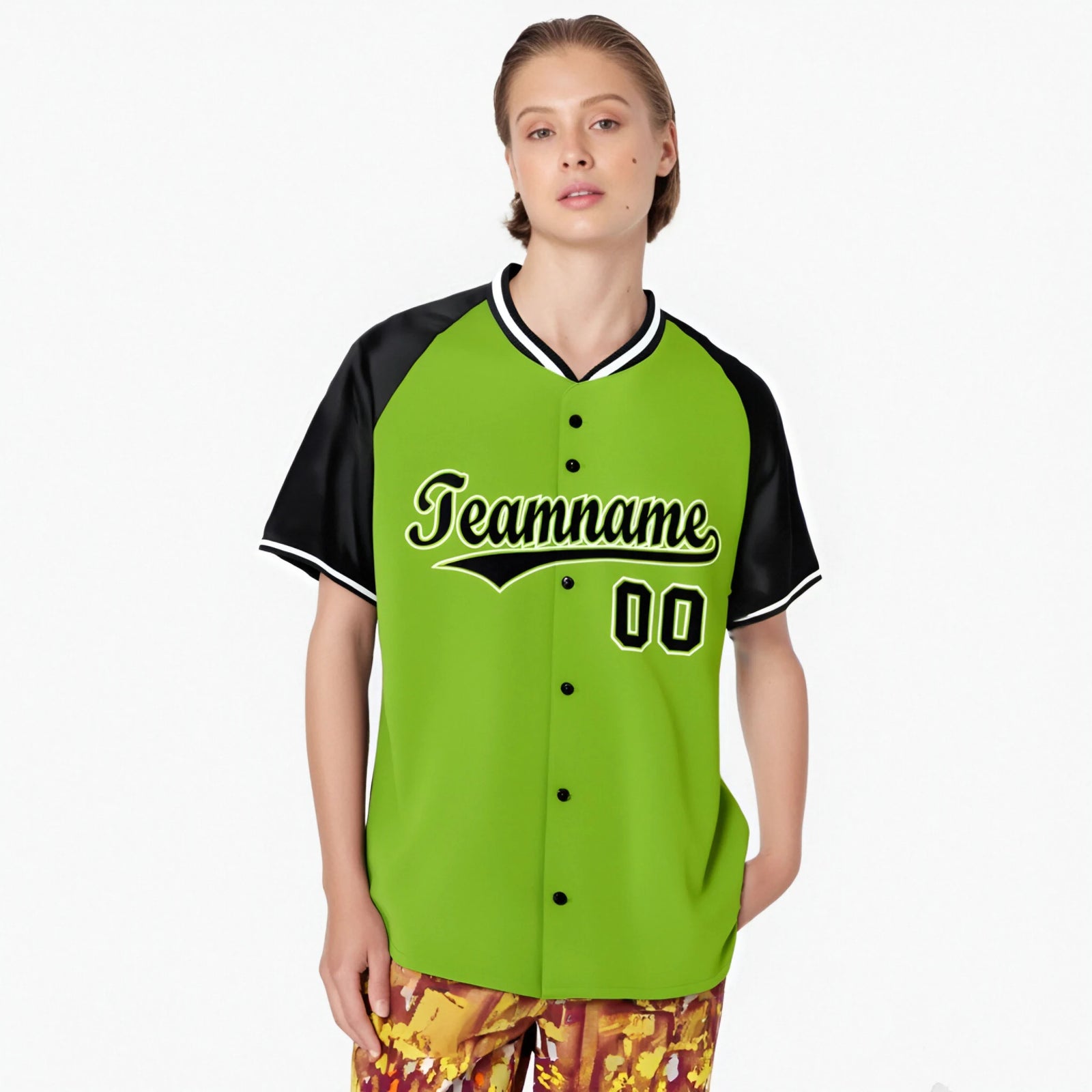 Custom Neon Green Black White Authentic Colored Buttons Baseball Jersey