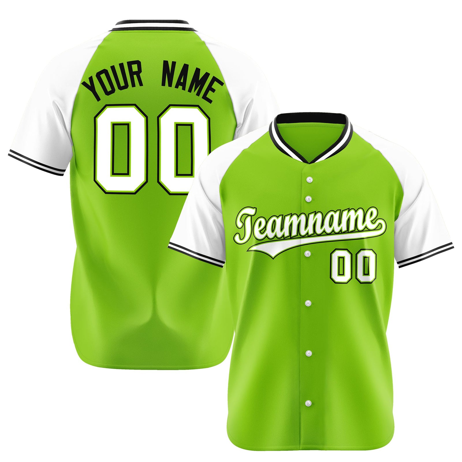 Custom Neon Green White Black Authentic Colored Buttons Baseball Jersey