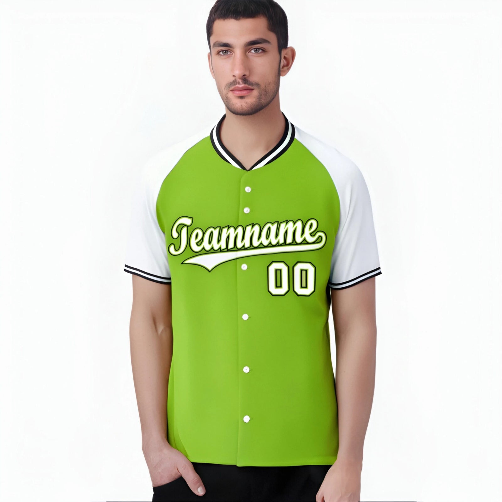 Custom Neon Green White Black Authentic Colored Buttons Baseball Jersey