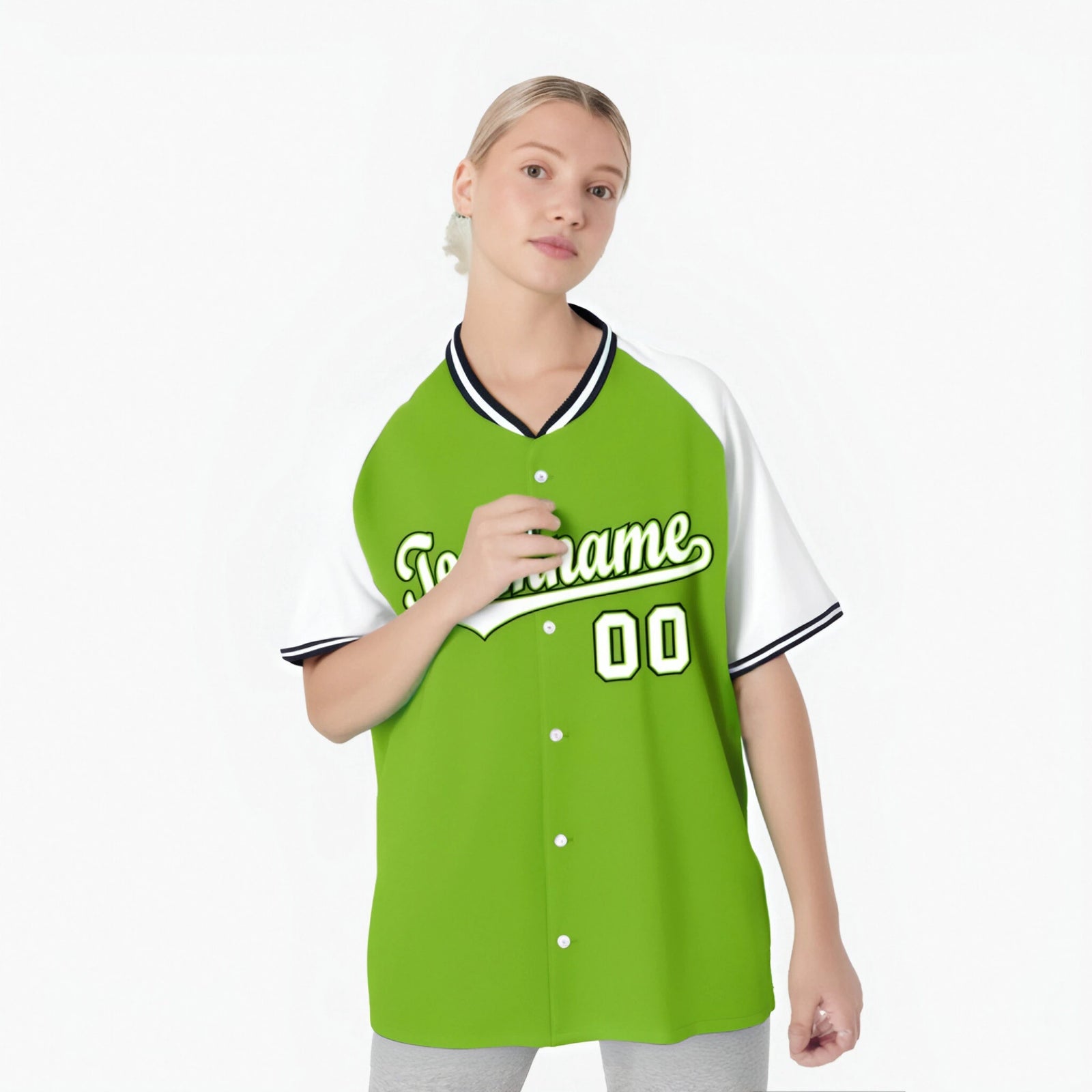 Custom Neon Green White Black Authentic Colored Buttons Baseball Jersey