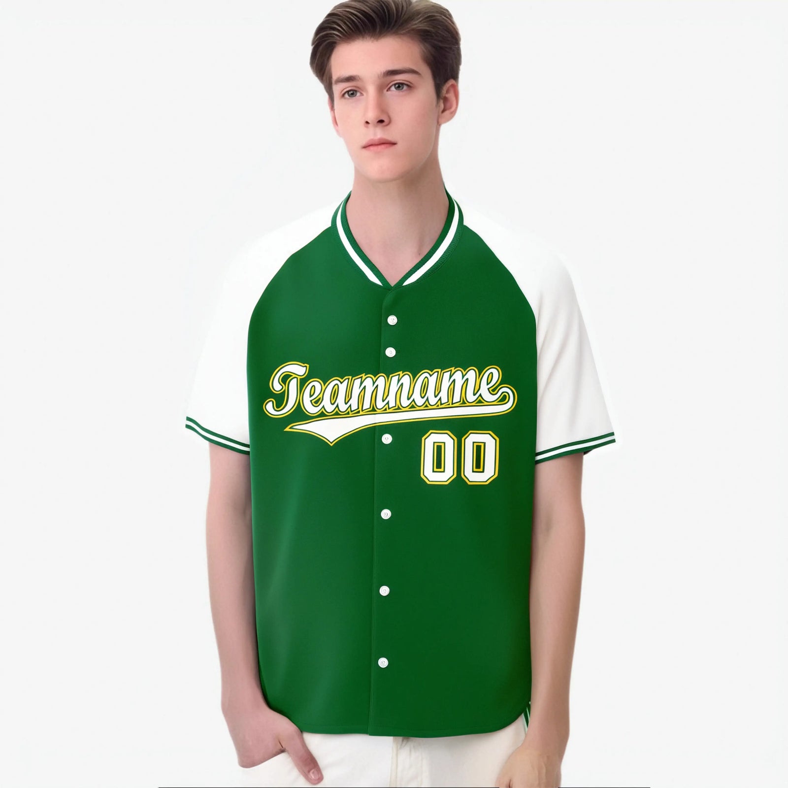 Custom Kelly Green White Yellow Authentic Colored Buttons Baseball Jersey