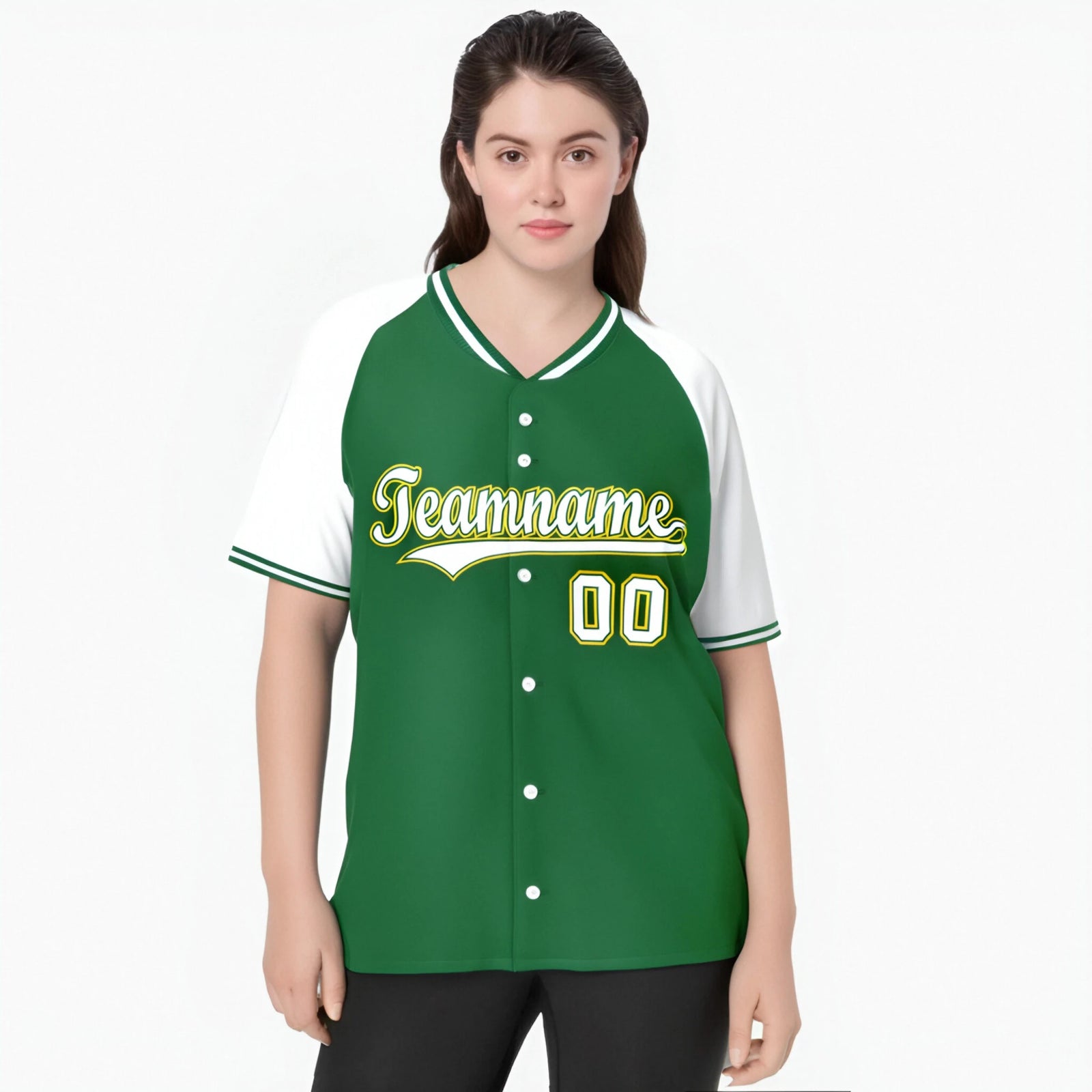 Custom Kelly Green White Yellow Authentic Colored Buttons Baseball Jersey