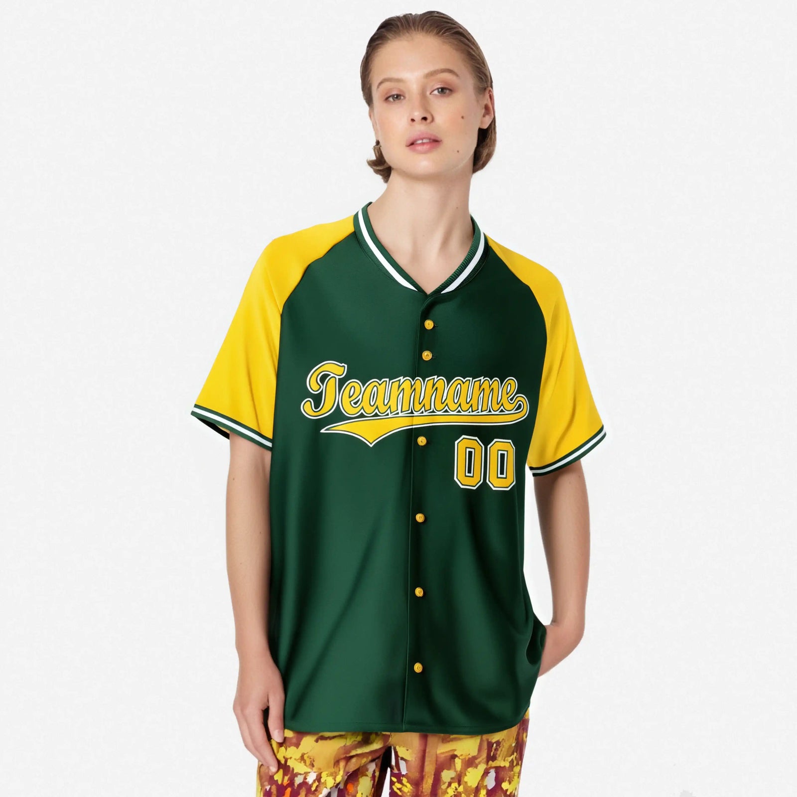 Custom Kelly Green Yellow White Authentic Colored Buttons Baseball Jersey