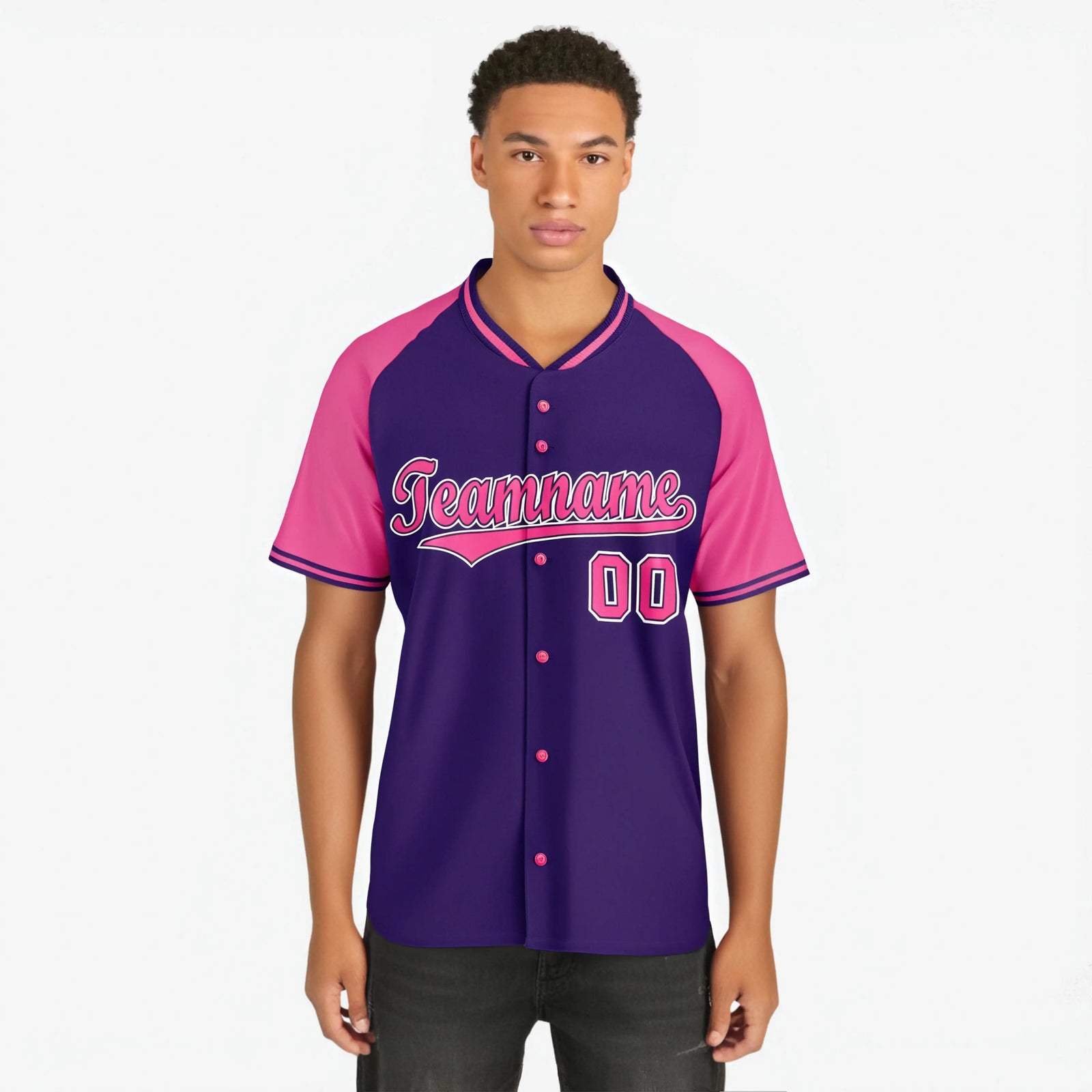 Custom Purple Pink White Authentic Colored Buttons Baseball Jersey