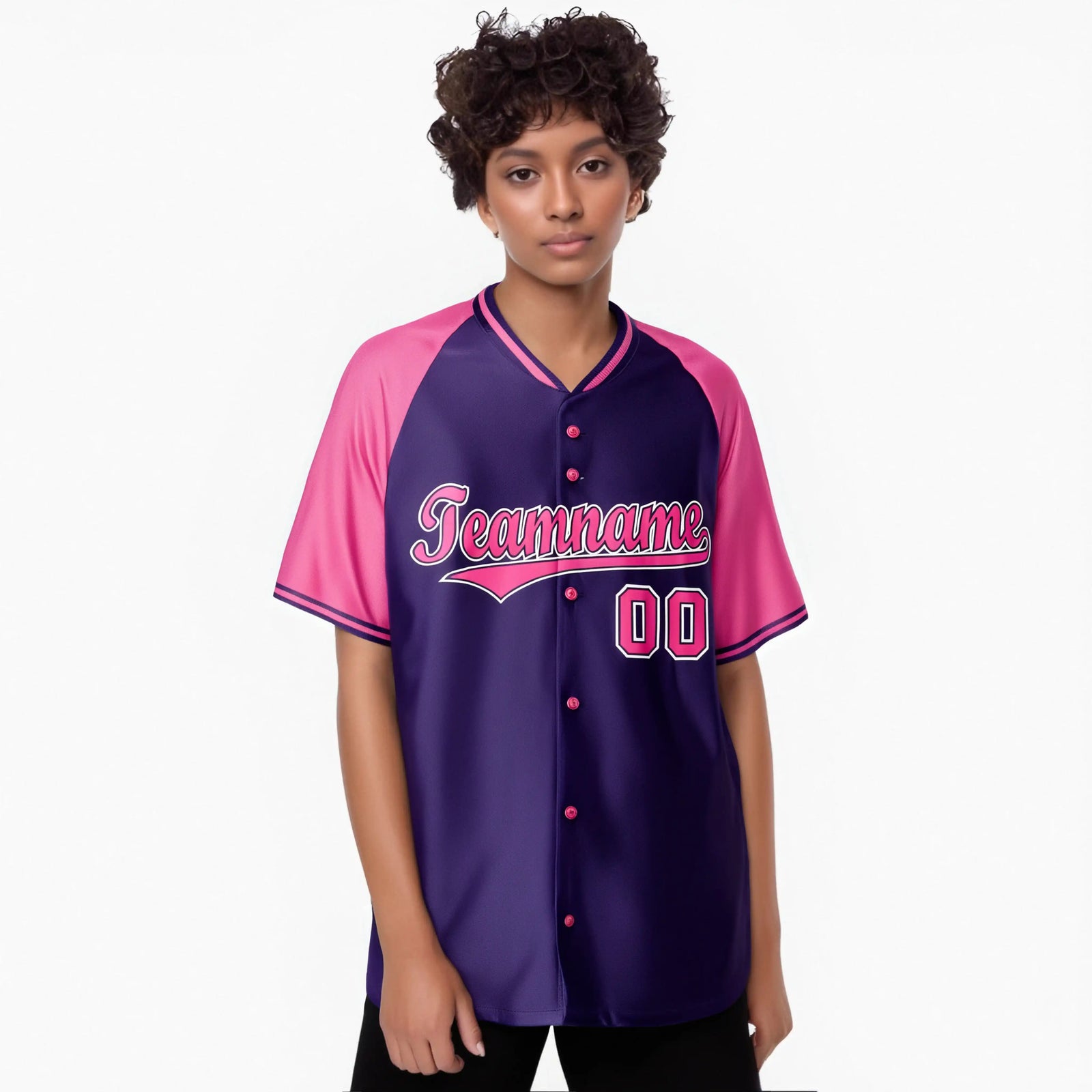 Custom Purple Pink White Authentic Colored Buttons Baseball Jersey