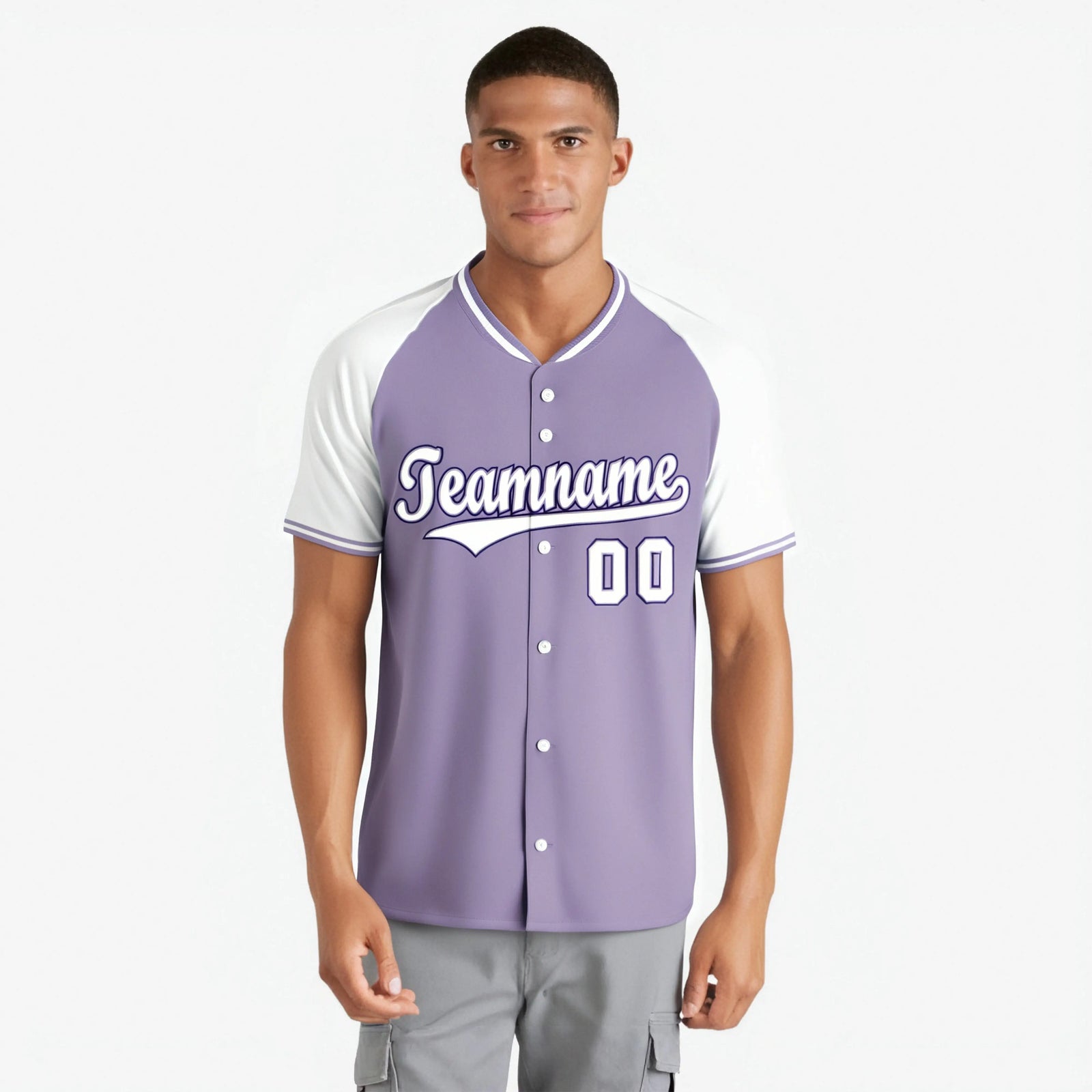 Custom Light Purple Purple White Authentic Colored Buttons Baseball Jersey